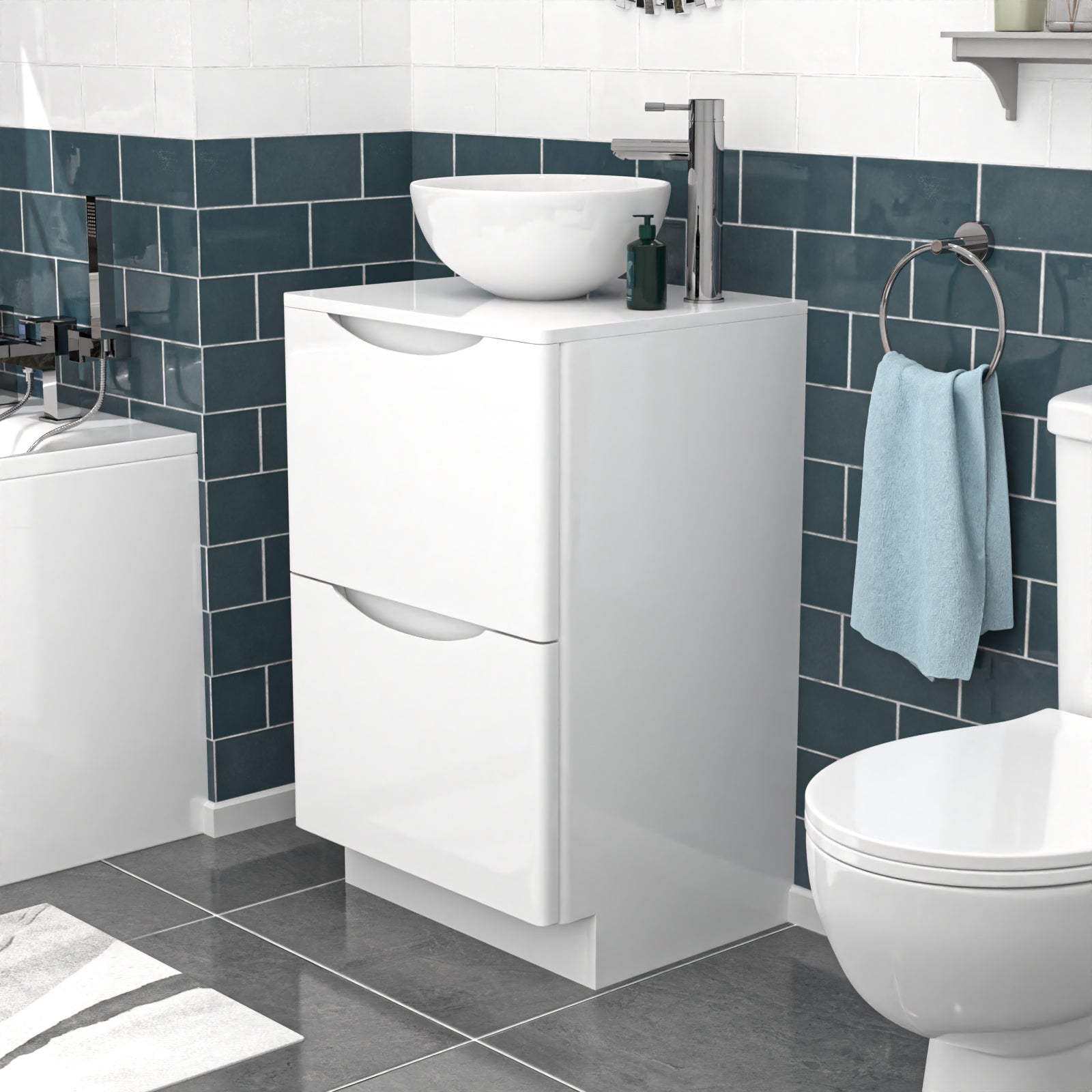 Merton White 500mm Bathroom Freestanding Vanity Unit With Round Ceramic Basin