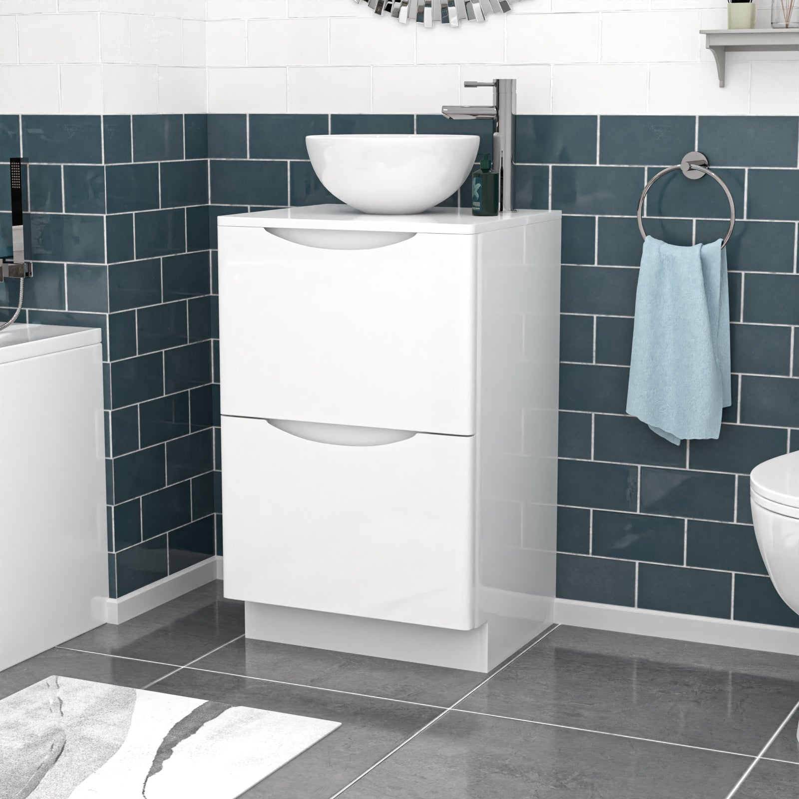 Merton White 500mm Bathroom Freestanding Vanity Unit With Round Ceramic Basin