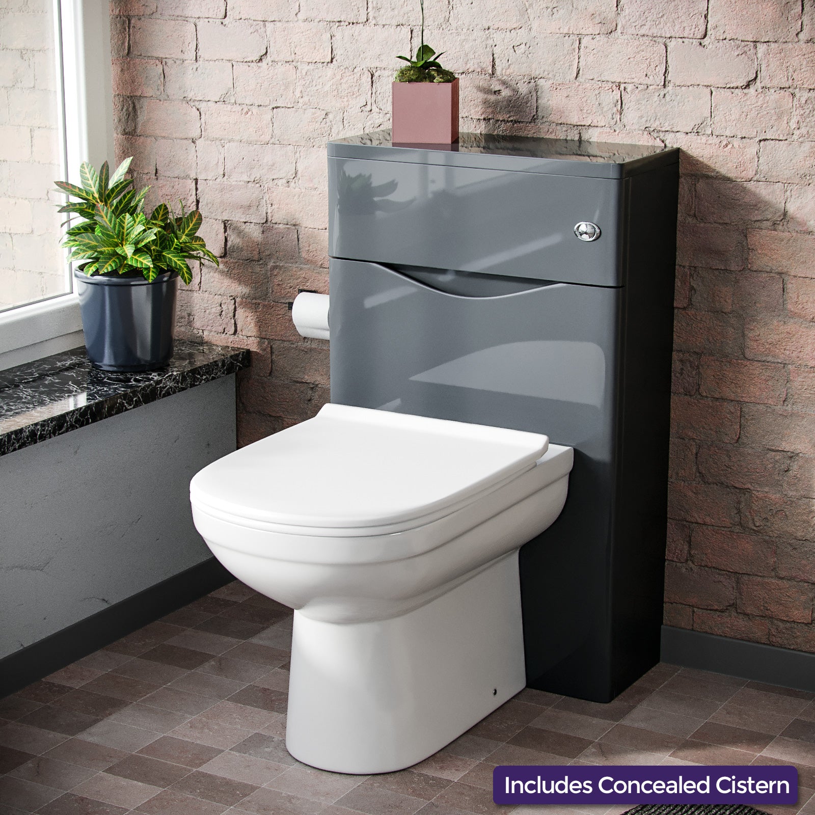 Merton Modern Back To Wall Toilet Pan and WC Unit Soft Close Seat Grey