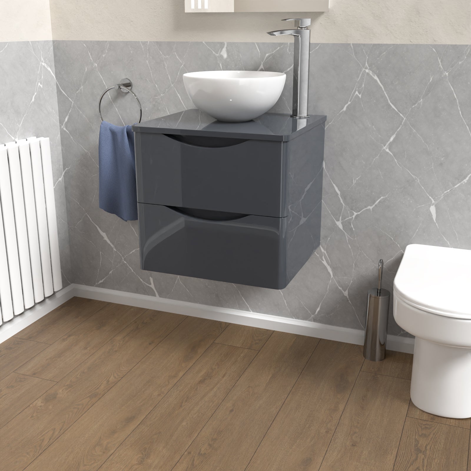 Merton Anthracite 500mm Bathroom Wall Hung Vanity With Worktop