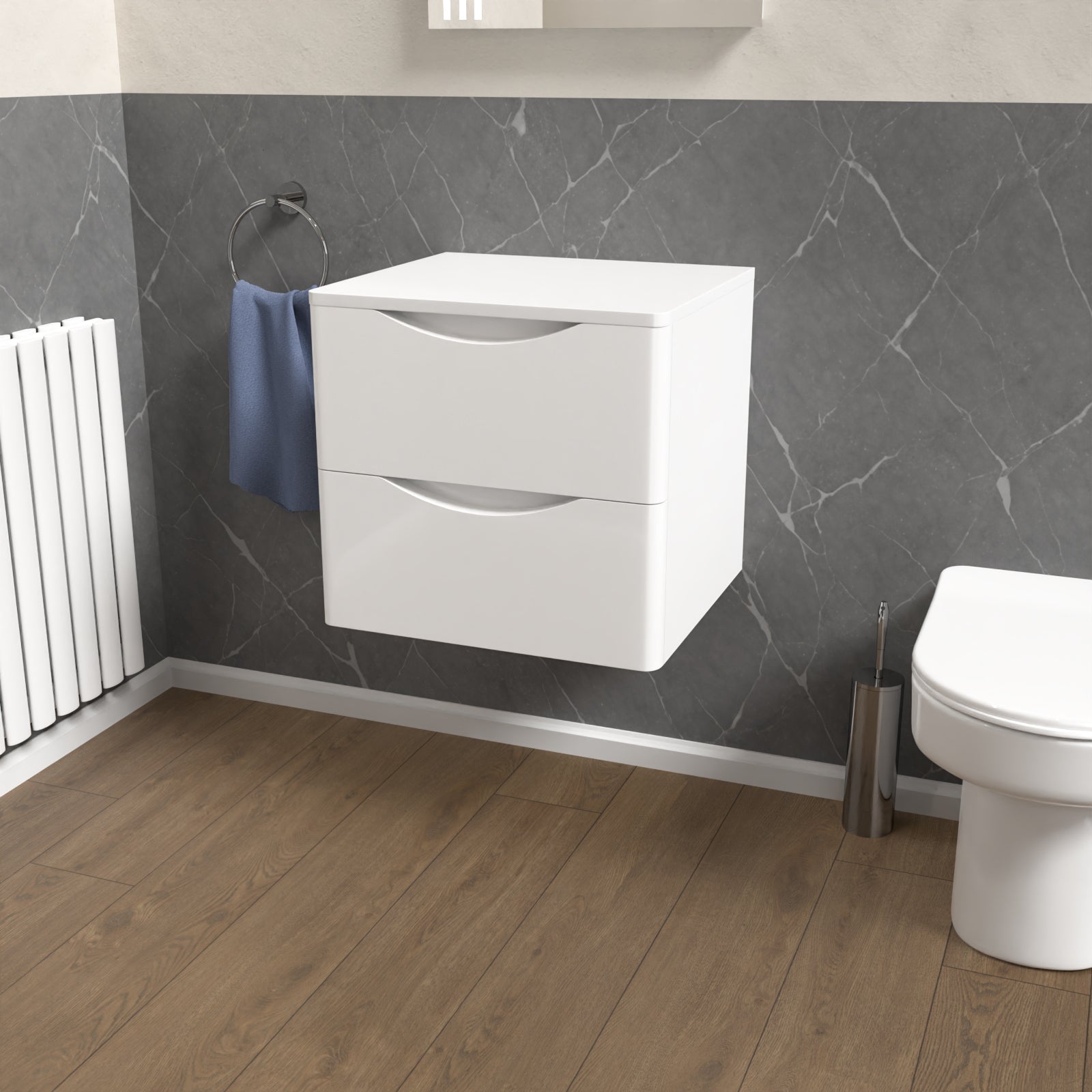 Merton White 500mm Bathroom Wall Hung Vanity With Worktop
