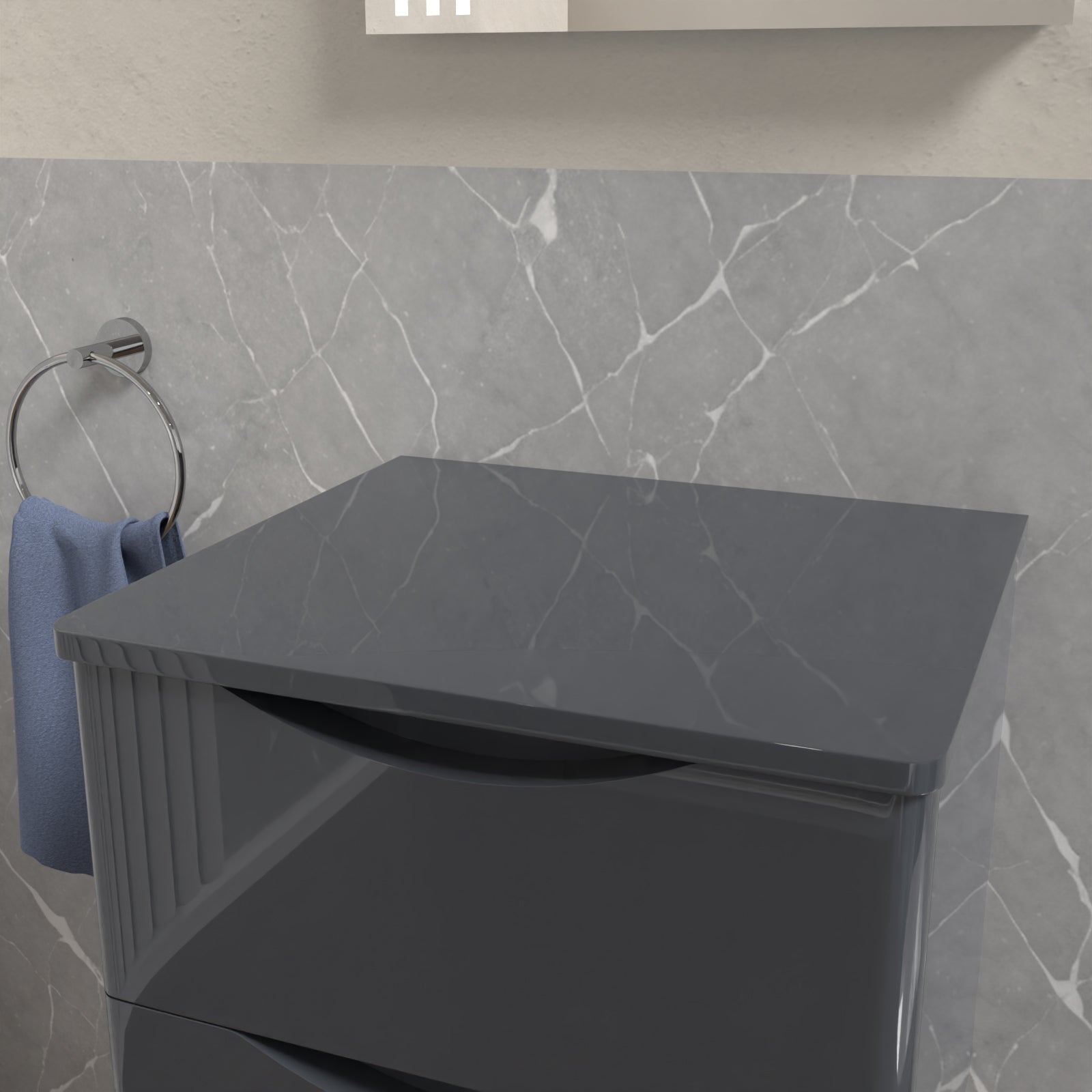 Merton 500mm Grey Round Corner MDF Bathroom Worktop For Vanity Cabinet