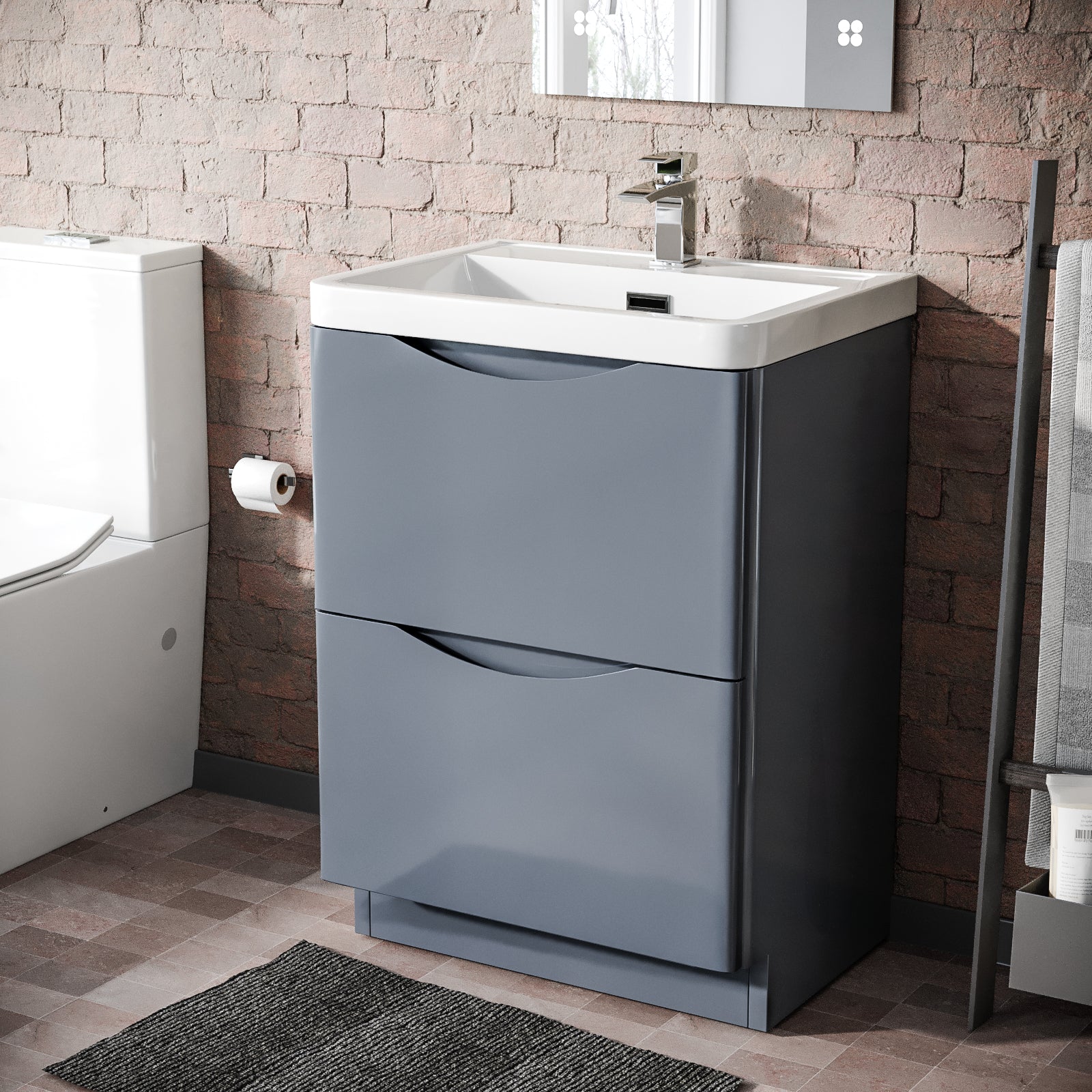 Merton Grey 600mm Bathroom Basin Freestanding Vanity Unit