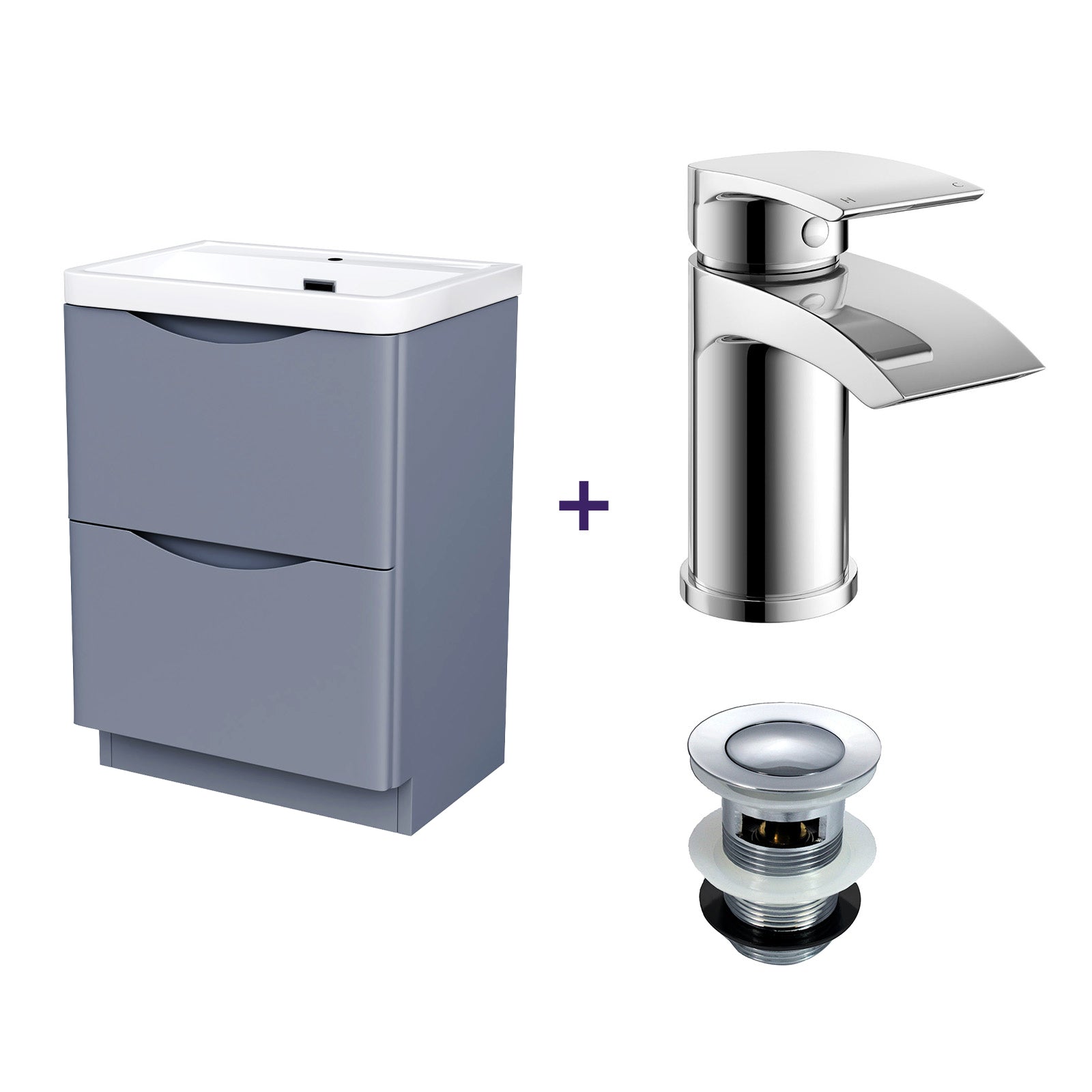 Merton Grey Vanity Unit with Basin and Mono Mixer Tap with Waste Set