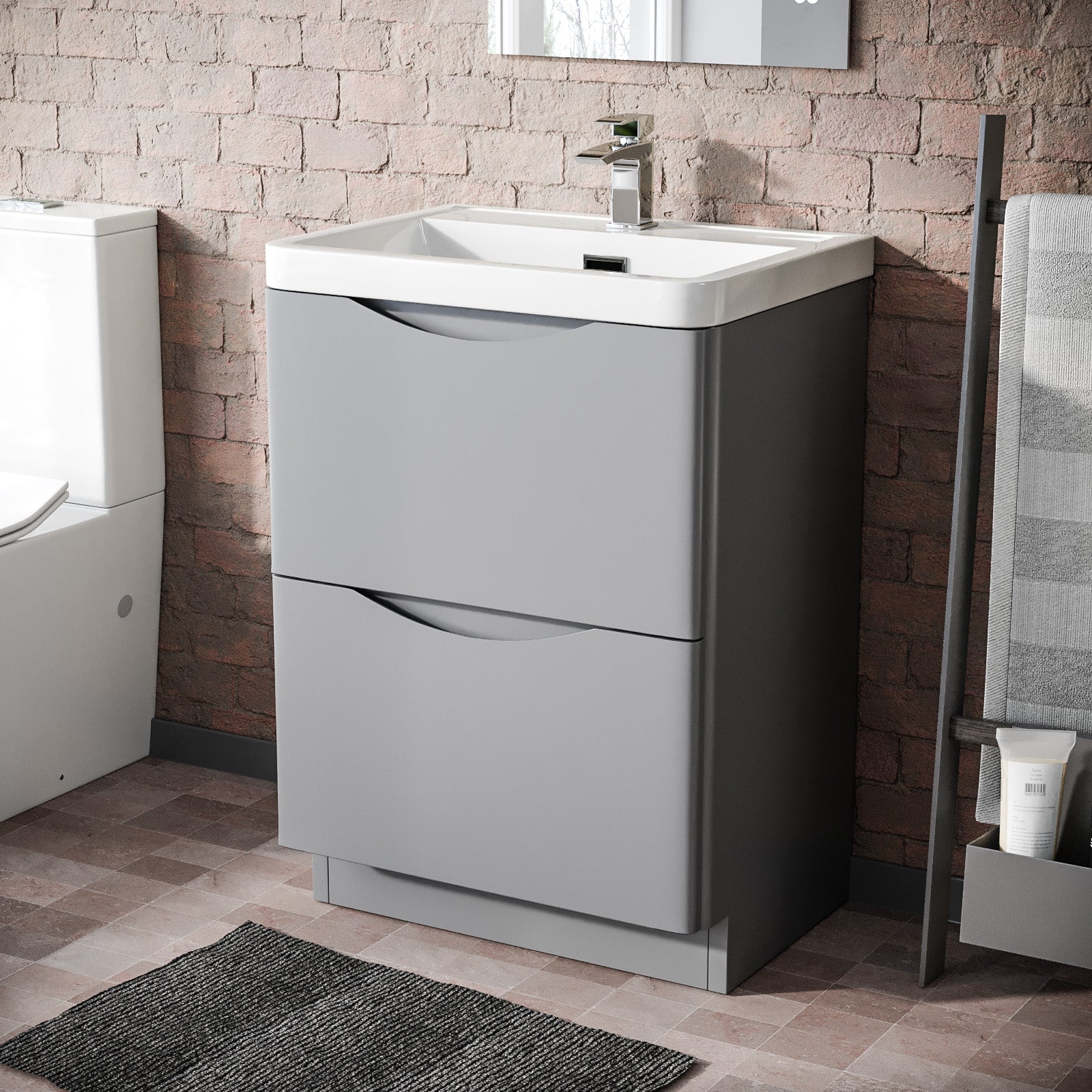 Merton 600mm Grey Vanity Unit with Basin Tap & Waste Set