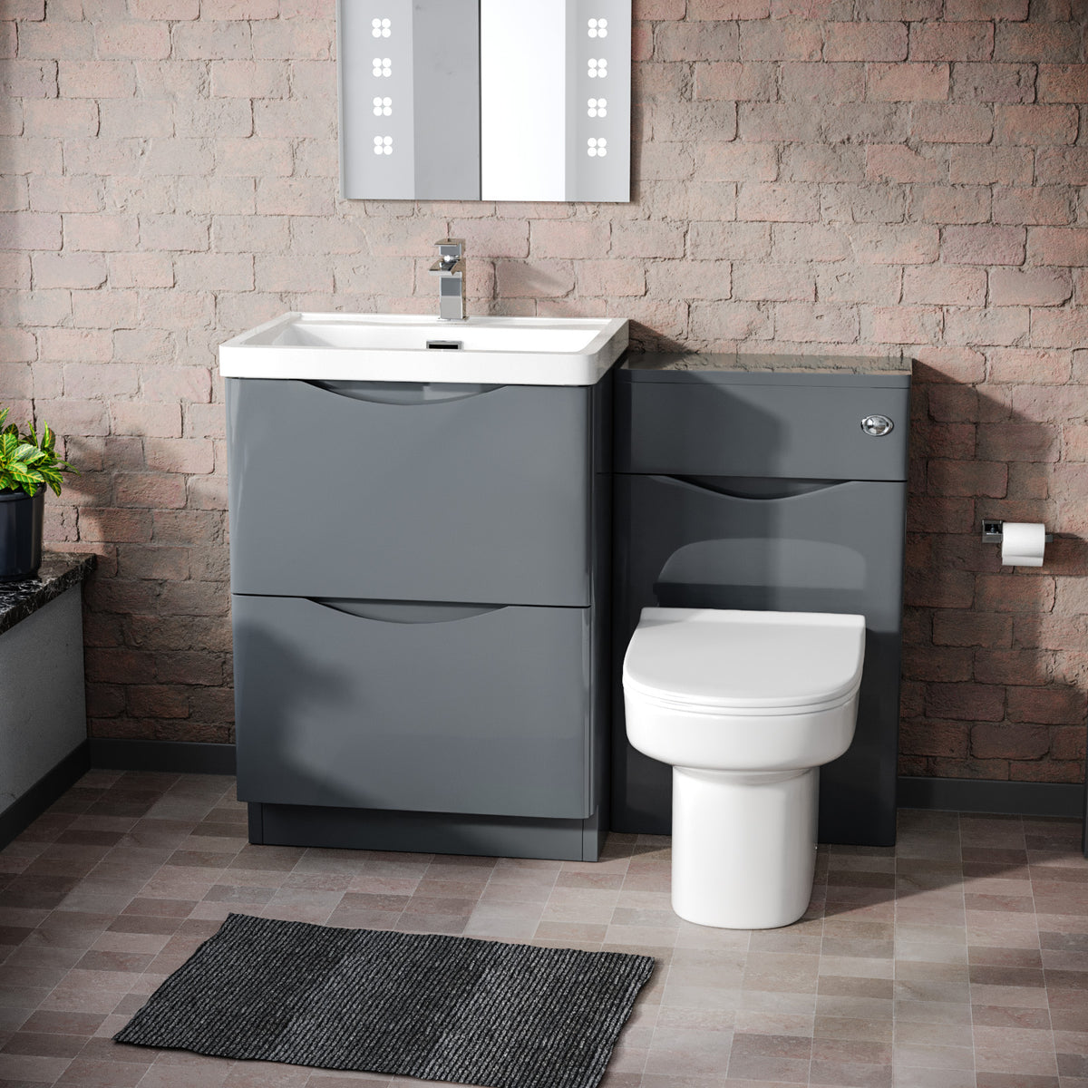 Merton 1100mm Vanity Basin Unit, WC Unit & Chem Back To Wall Toilet Dark Grey