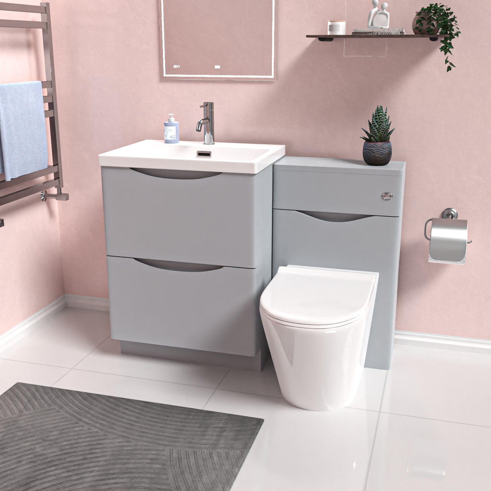 Merton 1100 Freestanding Matte Grey Basin Vanity, WC & Round BTW Toilet