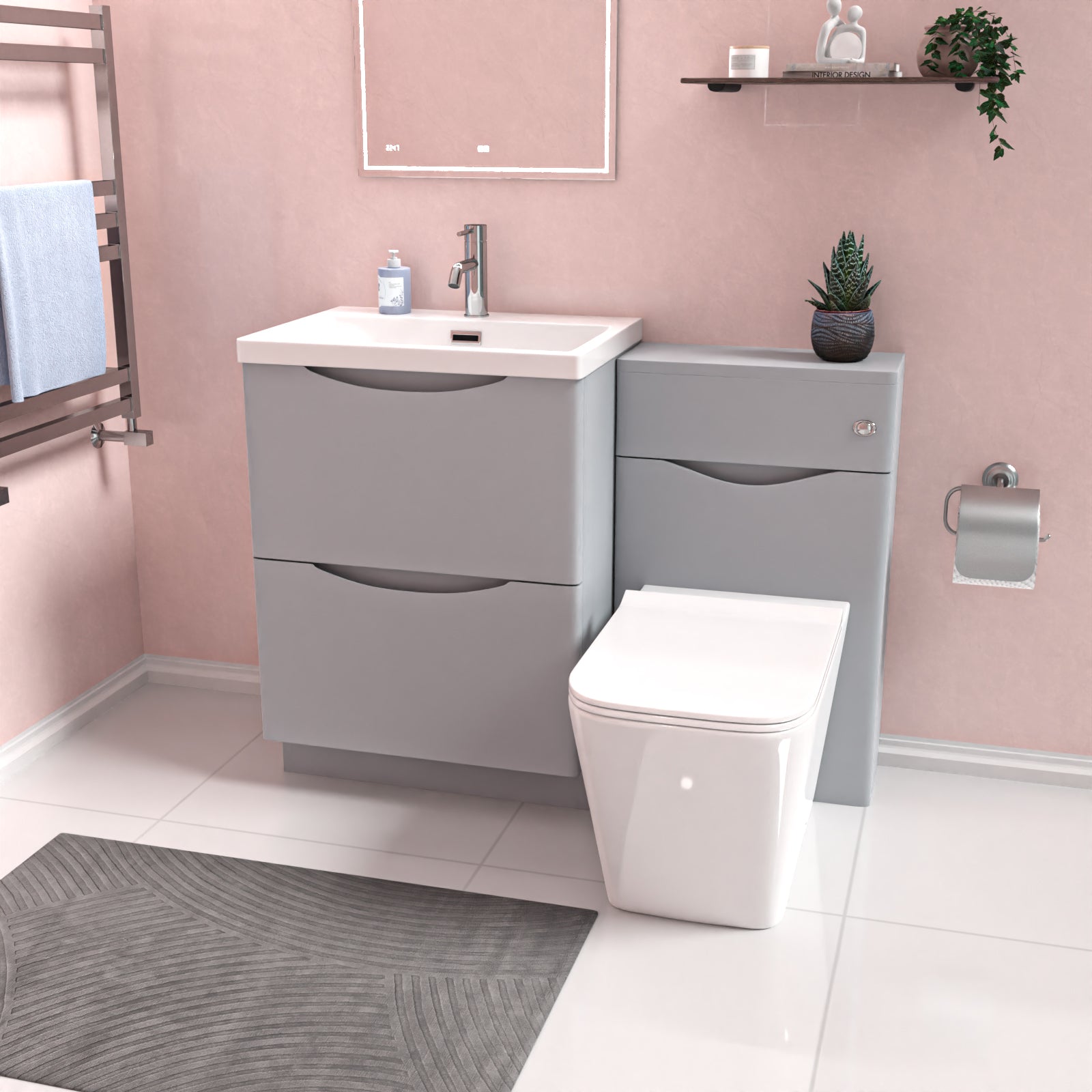 Merton 1100mm Freestanding Vanity Cabinet, WC & Square BTW Toilet Set