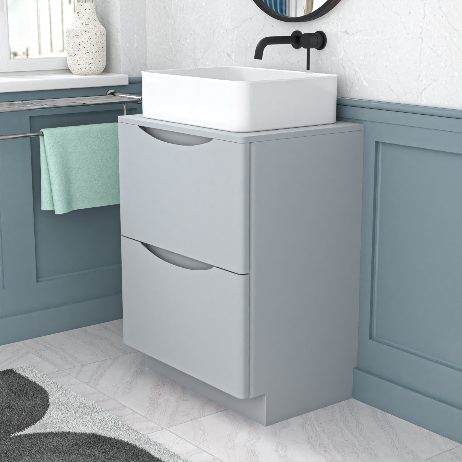 Merton 600mm Matte Grey Freestanding Vanity Unit With Square Bowl Basin