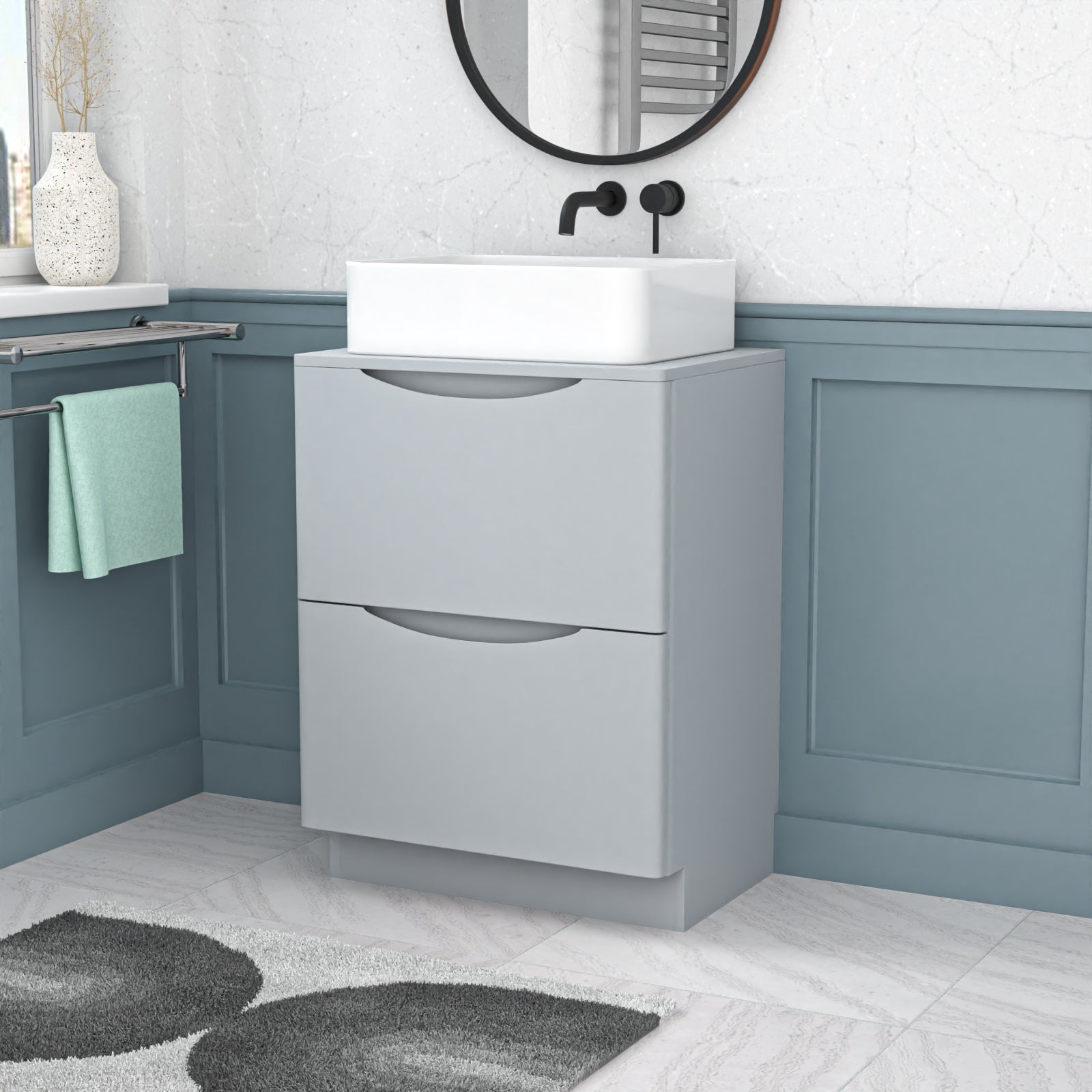 Merton 600mm Matte Grey Freestanding Vanity Unit With Square Bowl Basin