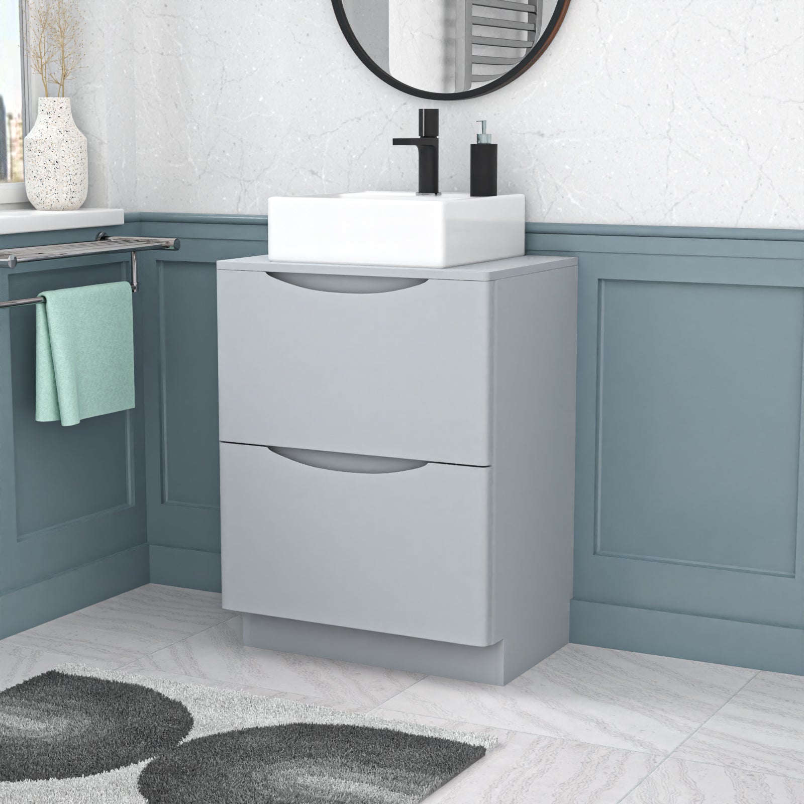 Merton 600mm Freestanding Matte Grey Vanity Unit Square Basin