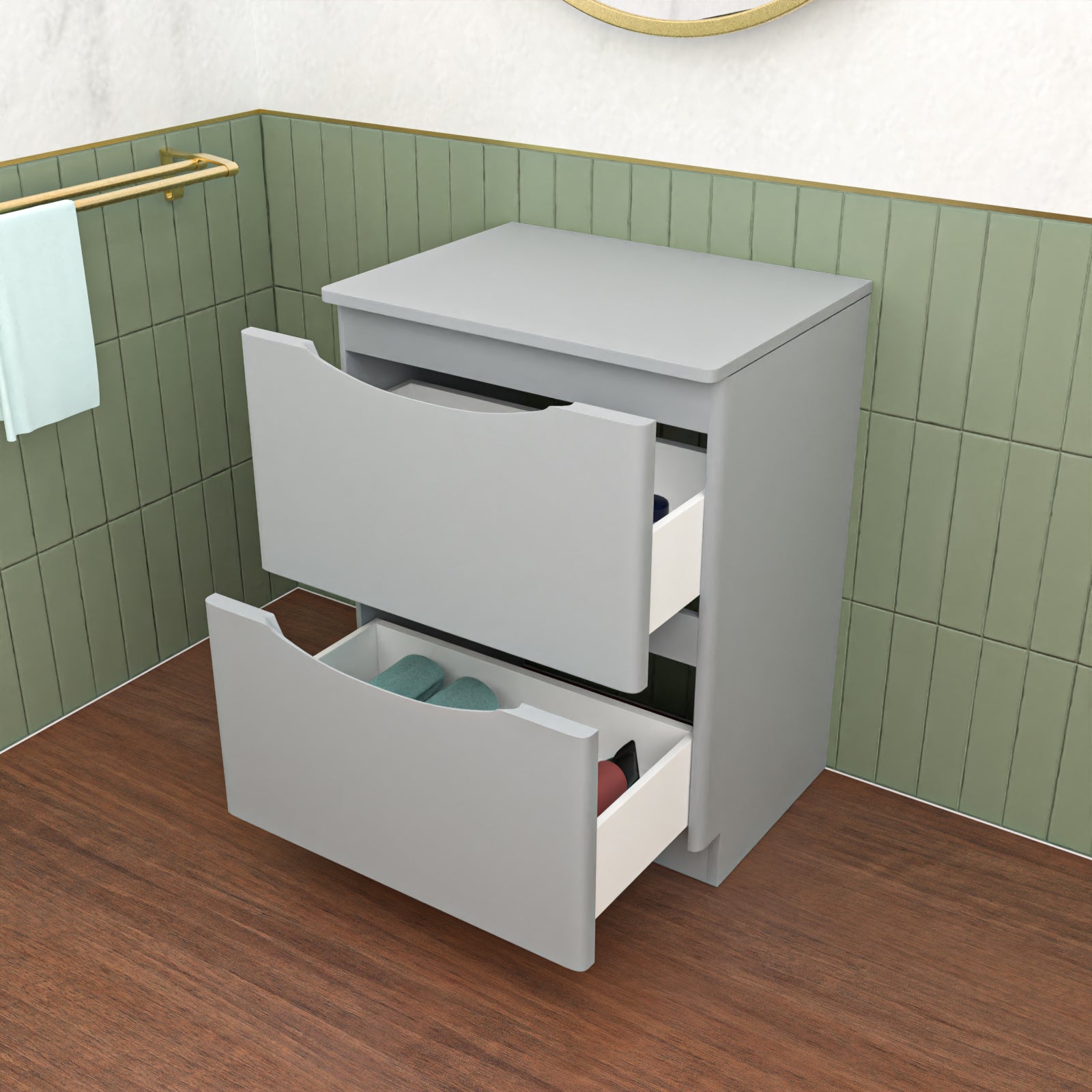 Matte Grey 600mm 2 Drawer Work Top Freestanding Vanity Unit Bathroom