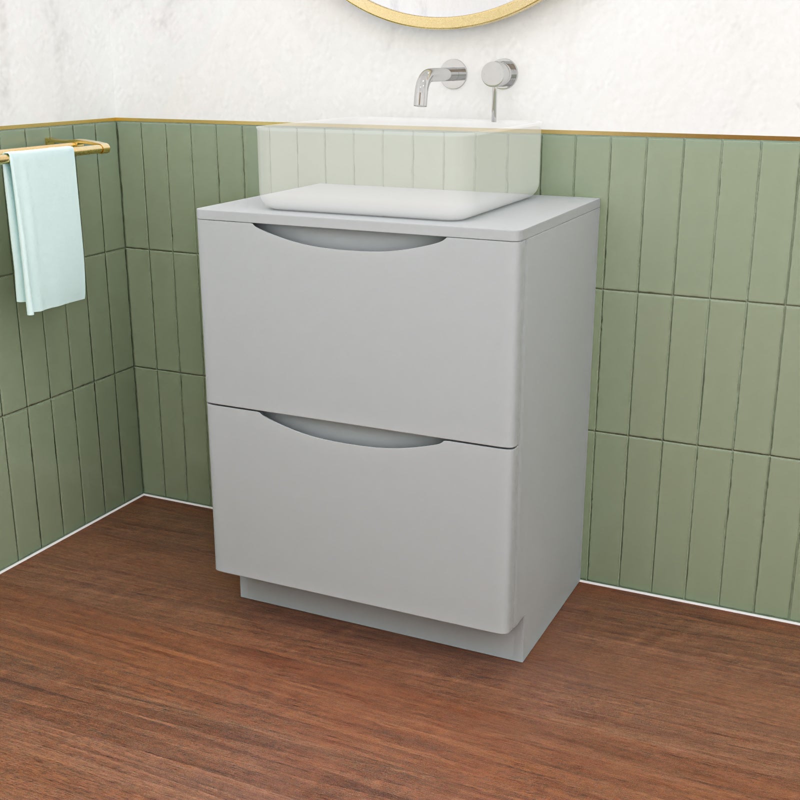 Matte Grey 600mm 2 Drawer Work Top Freestanding Vanity Unit Bathroom