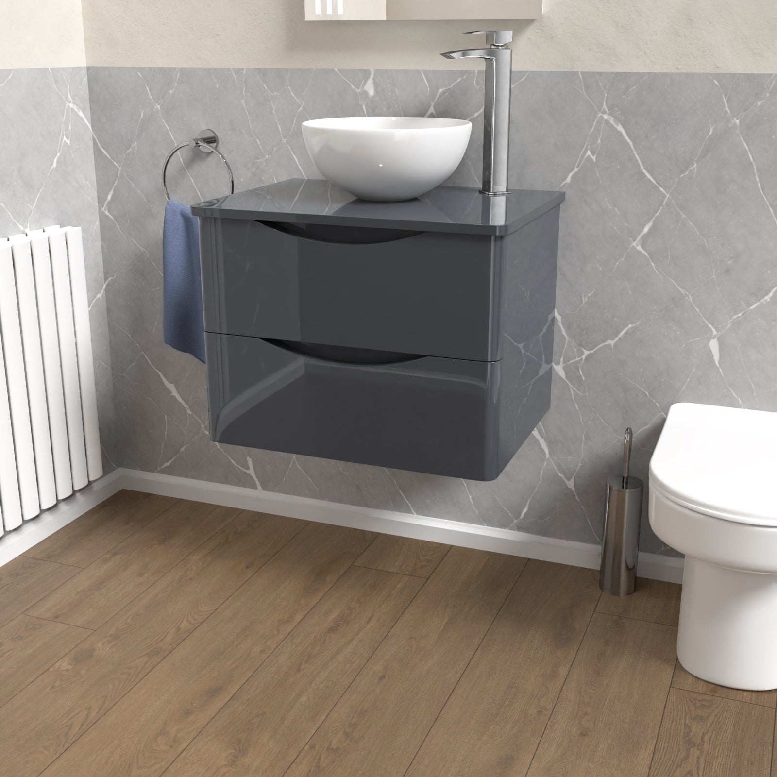 Merton Anthracite 600mm Bathroom Wall Hung Vanity With Worktop