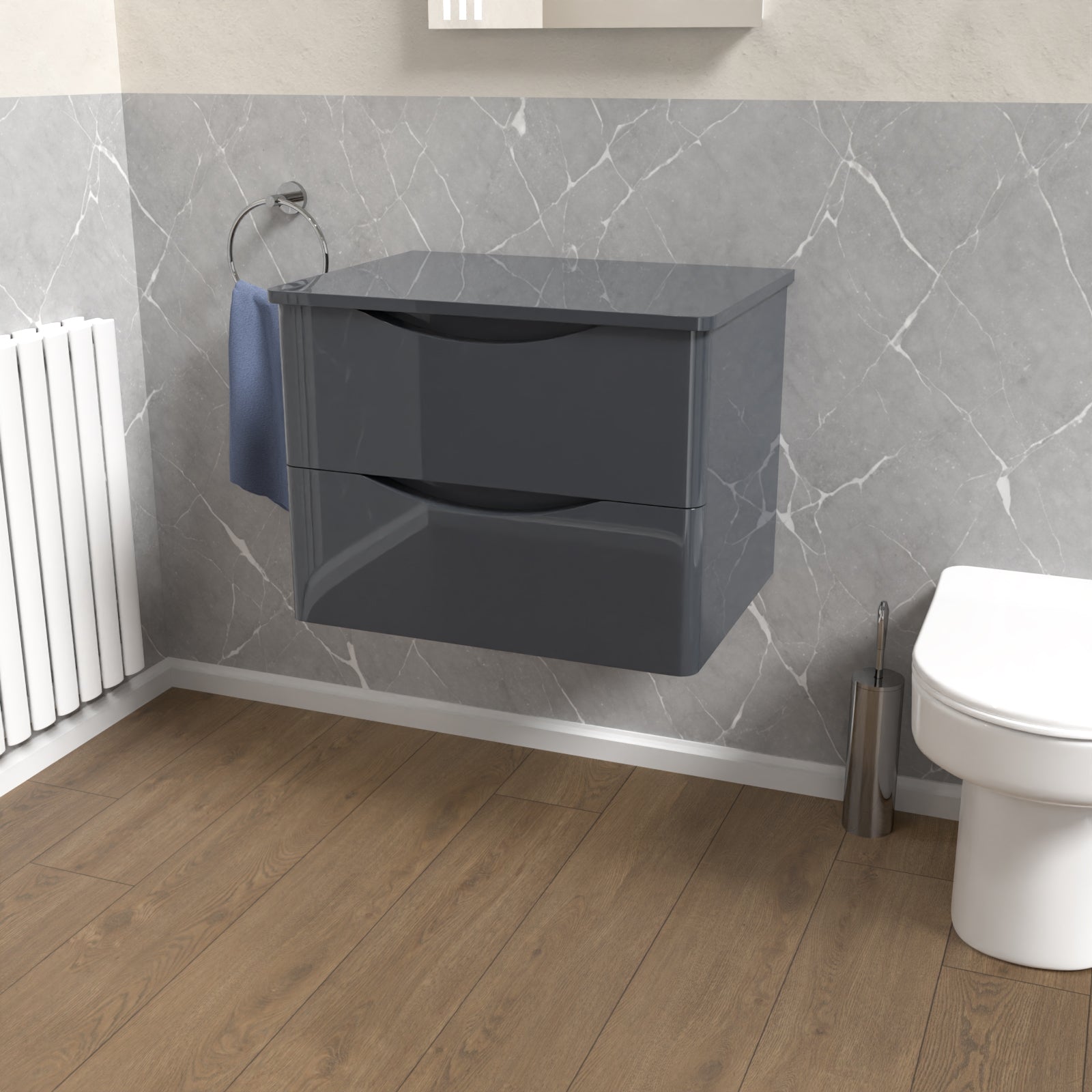 Merton Anthracite 600mm Bathroom Wall Hung Vanity With Worktop
