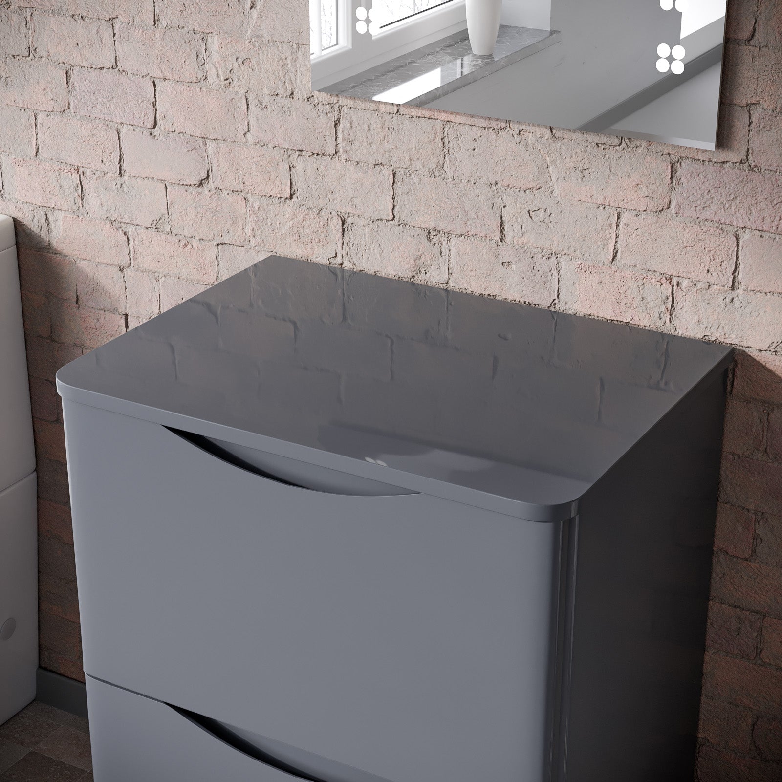 Merton 600mm Grey Round Corner MDF Bathroom Worktop For Vanity Cabinet