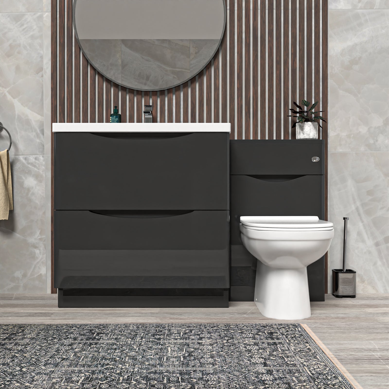 Merton Dark Grey 1300mm Drawers Basin Vanity, WC Unit and BTW Toilet