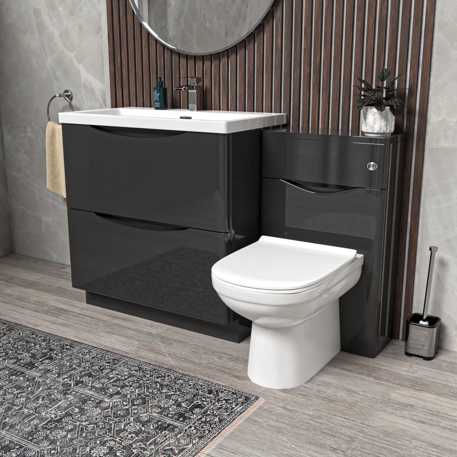 Merton Dark Grey 1300mm Drawers Basin Vanity, WC Unit and BTW Toilet