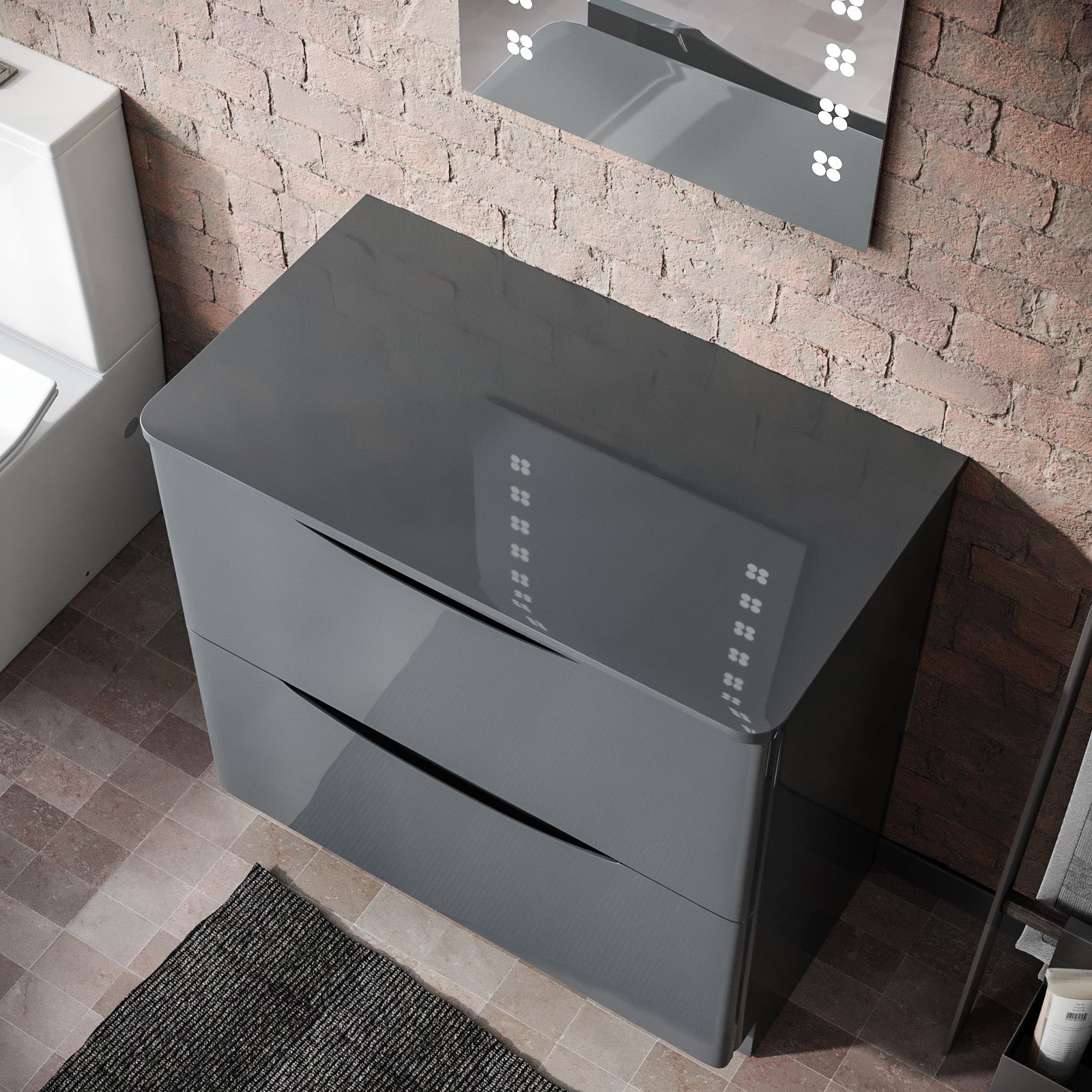 Merton 800 mm Grey 2 Drawer Work Top Freestanding Vanity Cabinet Bathroom