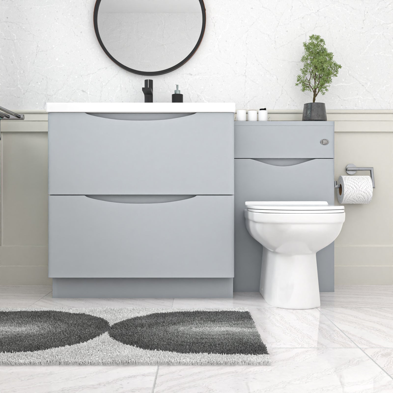 Merton Matte Grey 800mm Drawers Basin Vanity, WC Unit and BTW Toilet