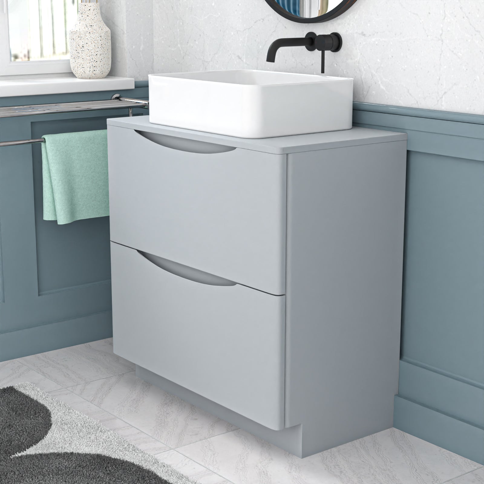 Merton 800mm Matte Grey Freestanding Vanity Unit With Square Bowl Basin