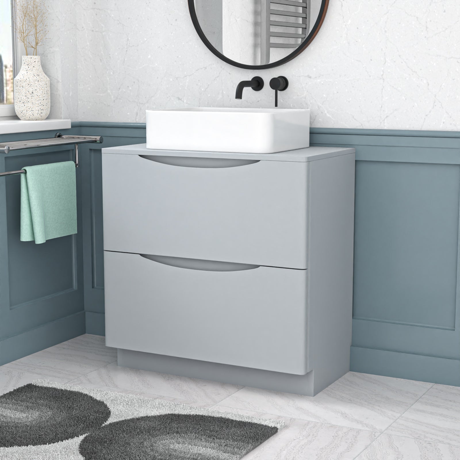 Merton 800mm Matte Grey Freestanding Vanity Unit With Square Bowl Basin