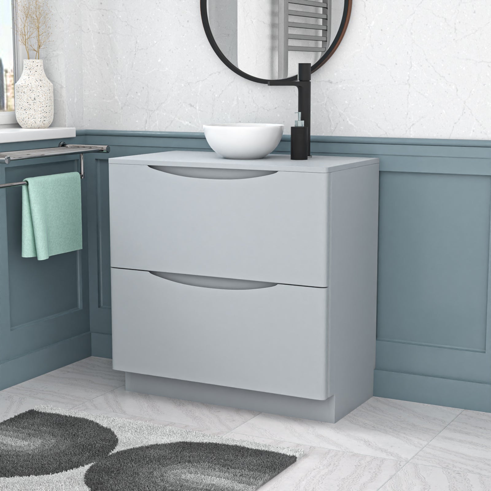 Merton Matte Grey 800mm Bathroom Freestanding Vanity Unit Round Ceramic Basin