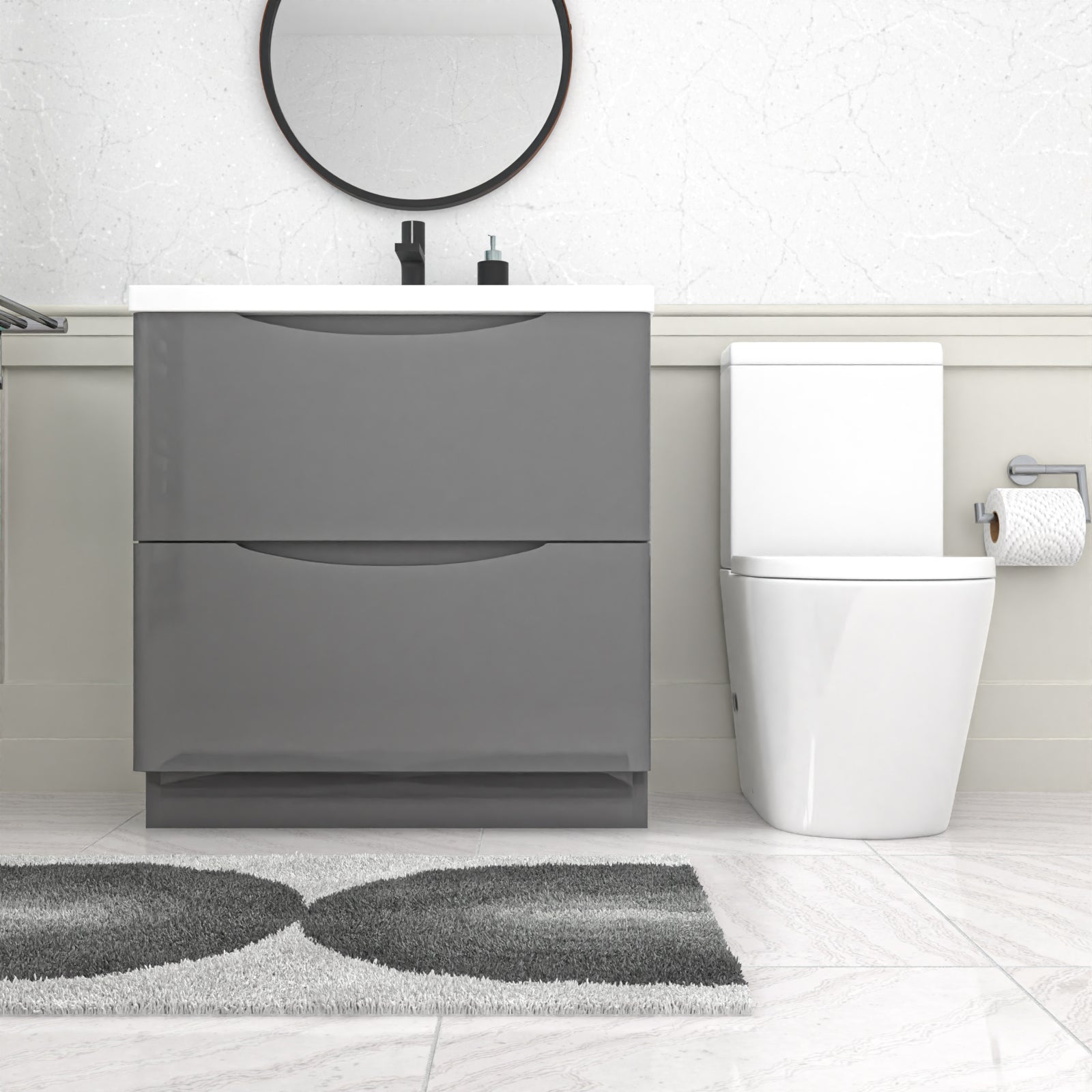 Merton Grey 800mm Basin Vanity Unit and Rimless Close Coupled Toilet
