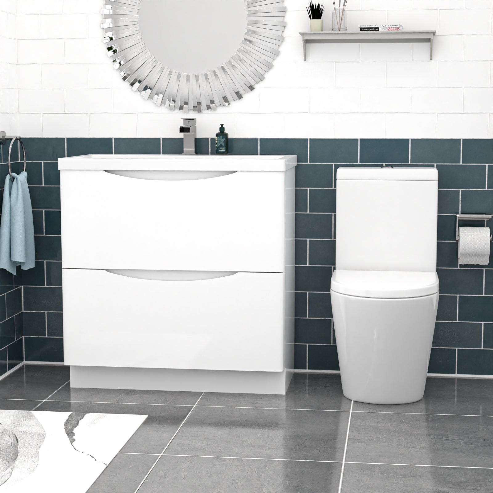 Merton White 800mm Basin Vanity Unit and Rimless Close Coupled Toilet