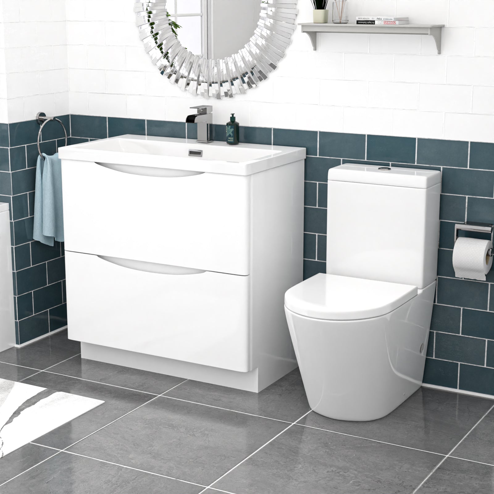 Merton White 800mm Basin Vanity Unit and Rimless Close Coupled Toilet