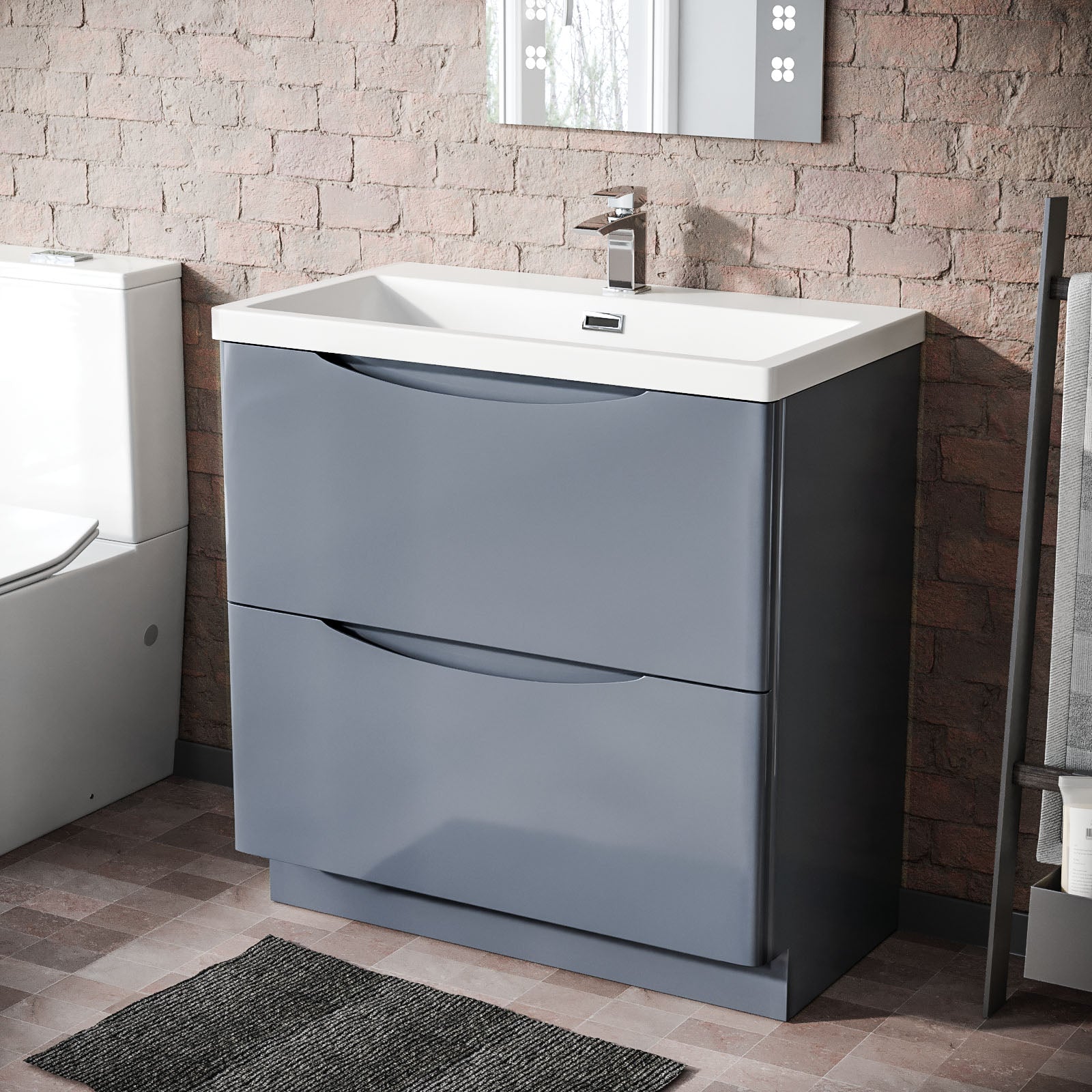 Merton Grey 800mm Freestanding Modern MDF Basin Sink Vanity Unit