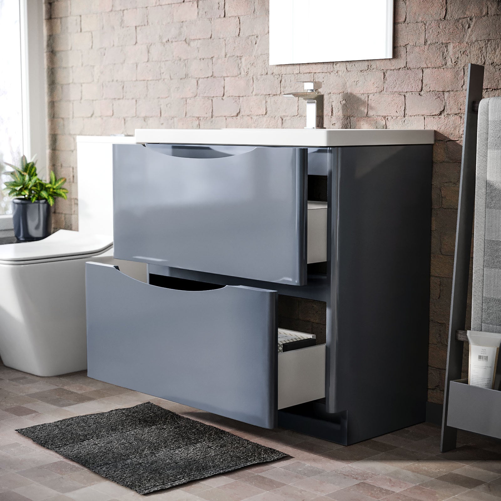 Merton Grey 800mm Freestanding Modern MDF Basin Sink Vanity Unit