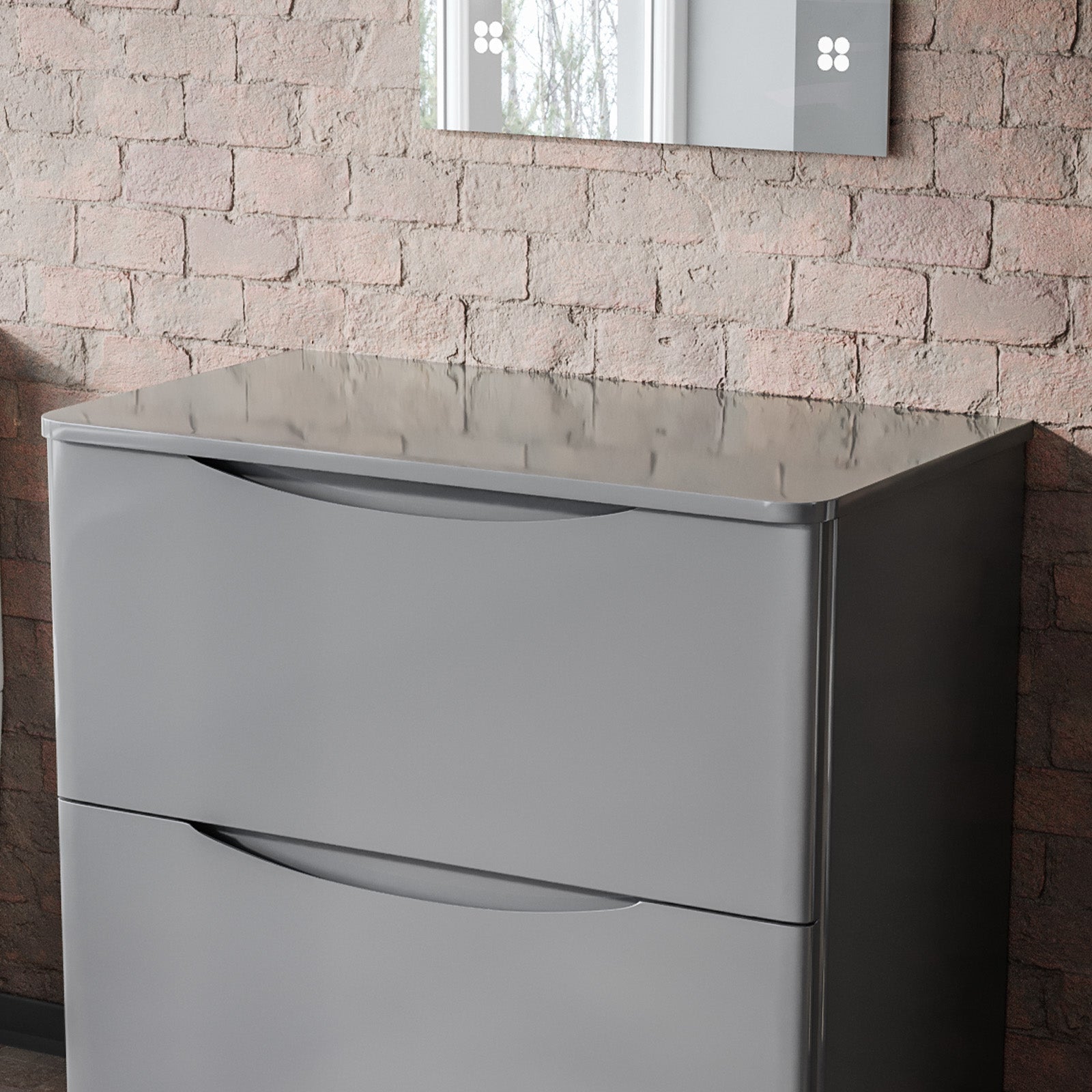 Merton 800mm Grey Round Corner MDF Bathroom Worktop For Vanity Cabinet