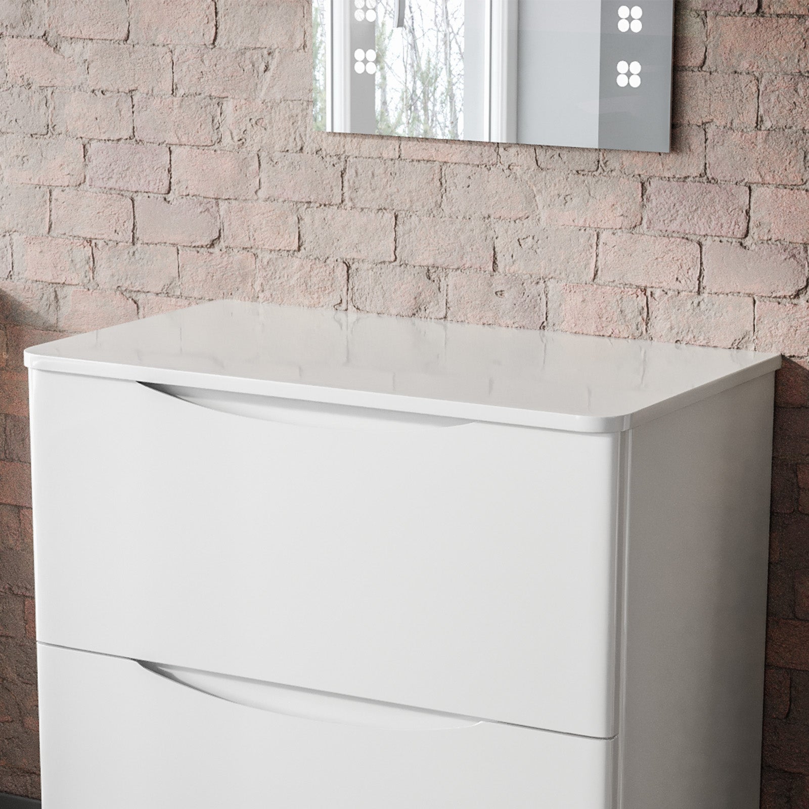 Merton 800mm White Round Corner MDF Bathroom Worktop For Vanity Cabinet