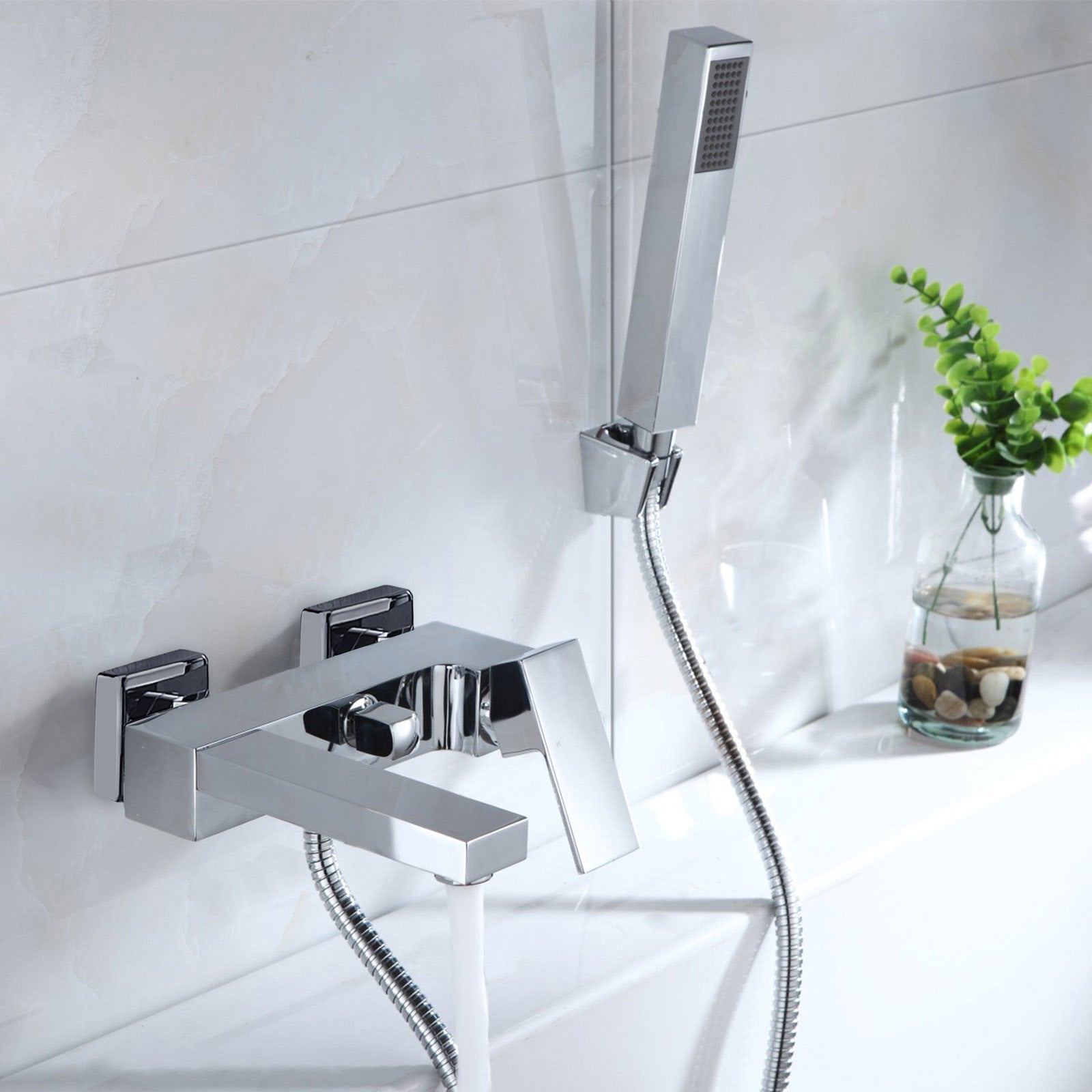 Brayton Modern Wall Mounted Bath Shower Mixer Tap With Handset Kit