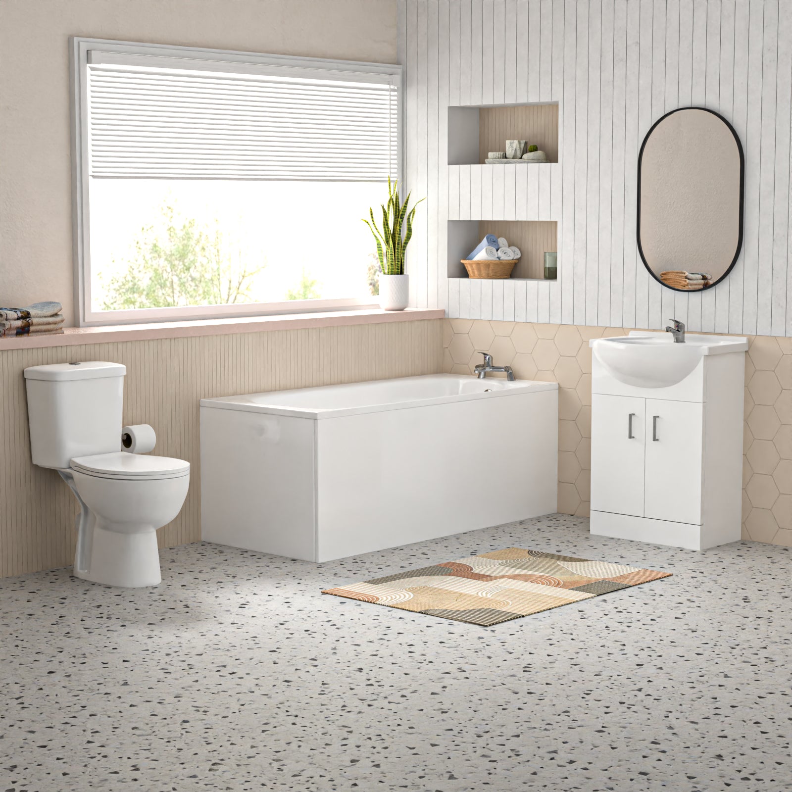 Bathroom Suite 1600mm Round Bathtub With Vanity and Toilet With Taps