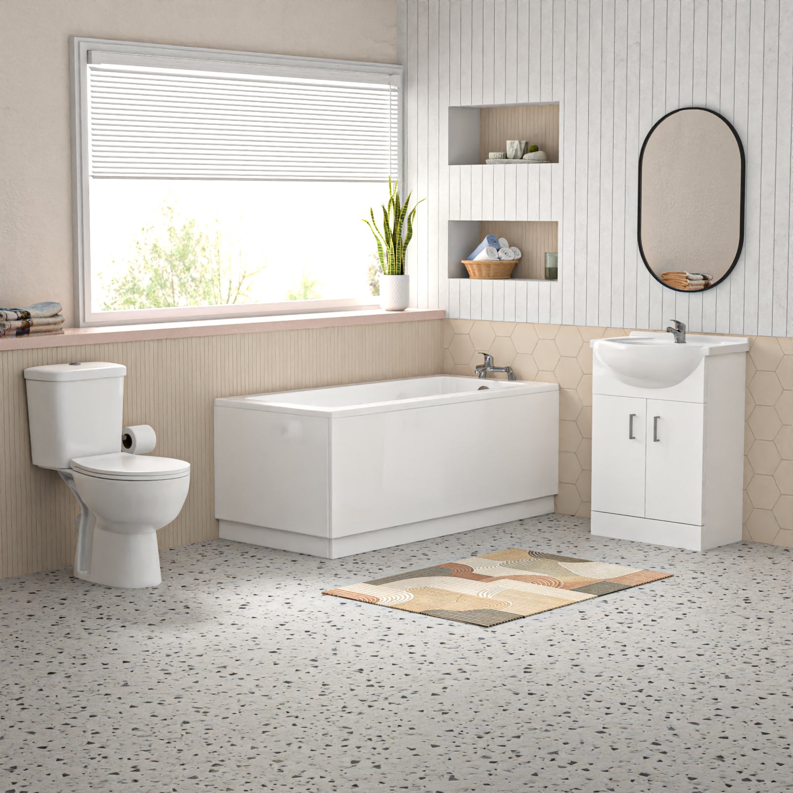 Bathroom Suite 1500mm Bathtub With Panel, Vanity and Toilet With Bath Filler