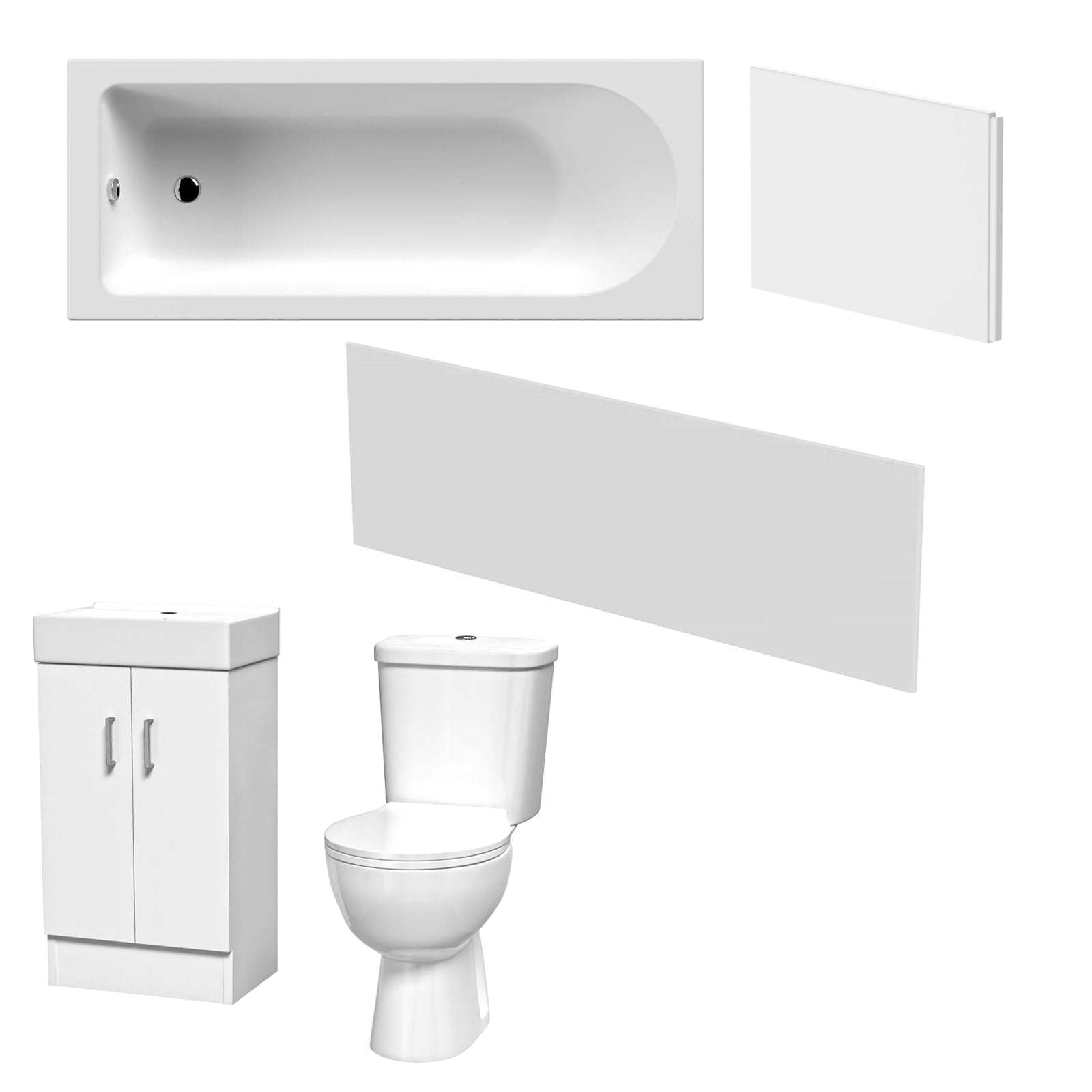 Nanuya 450mm Basin Vanity, Close Coupled Toilet Round Bath Front & End Panel