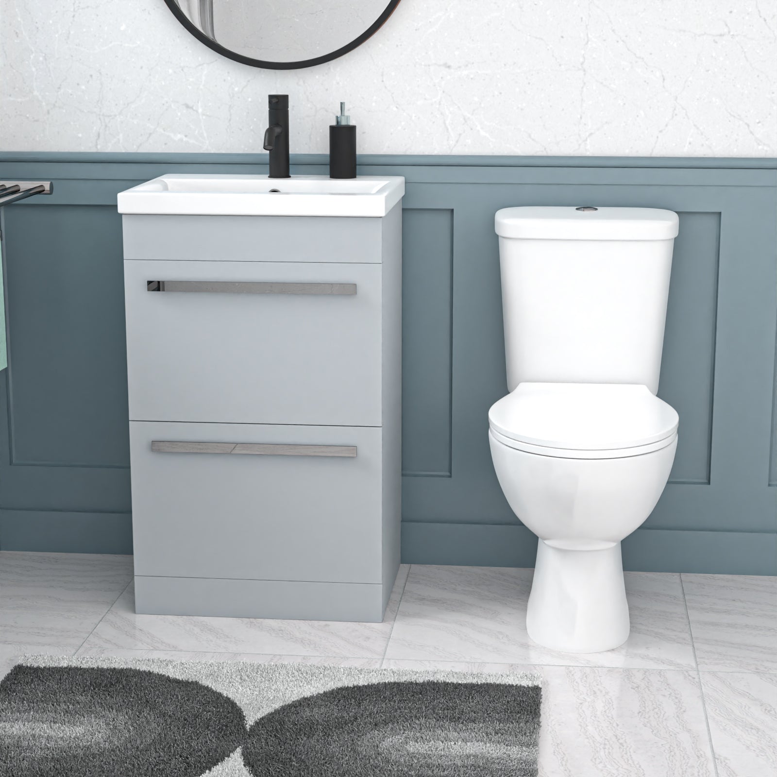 Nanuya 500mm Matte Grey 2 Drawers Vanity White Close Coupled Toilet