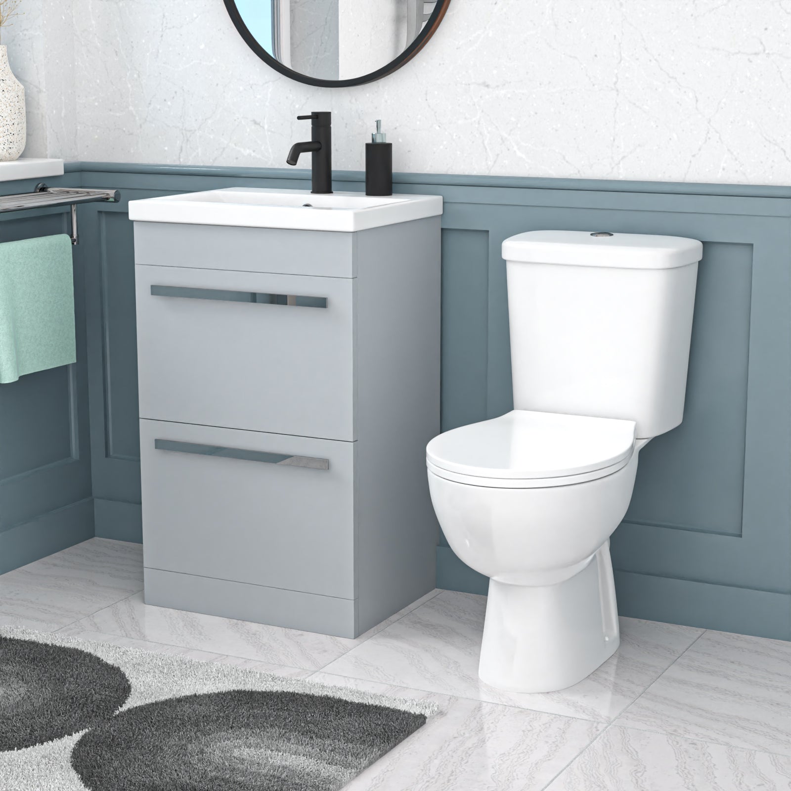 Nanuya 500mm Matte Grey 2 Drawers Vanity White Close Coupled Toilet