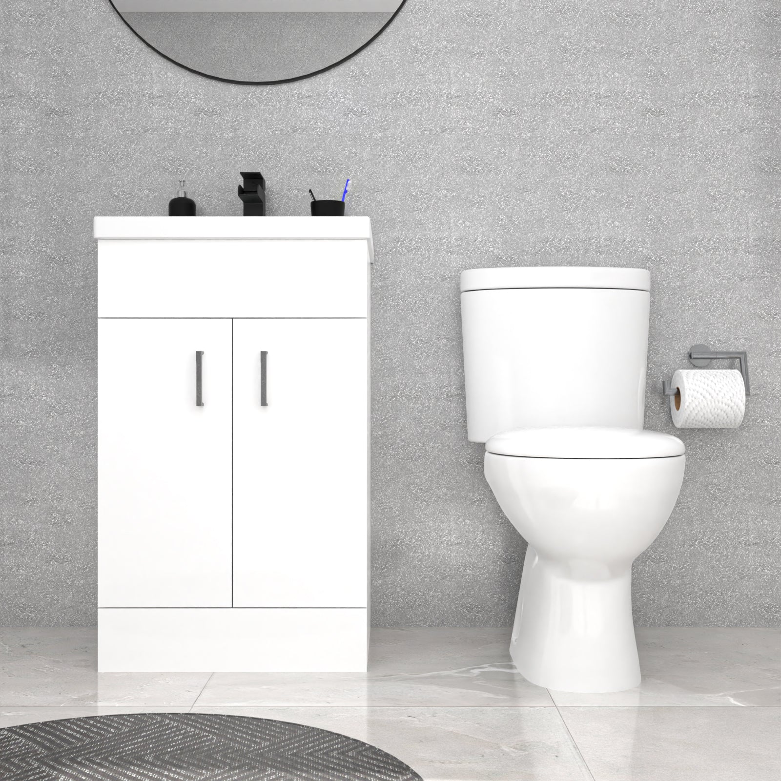 Nanuya 500mm White Floorstanding Basin Vanity and Close Coupled Toilet Set