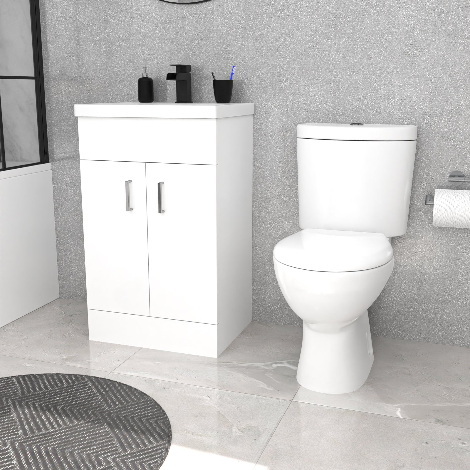Nanuya 500mm White Floorstanding Basin Vanity and Close Coupled Toilet Set