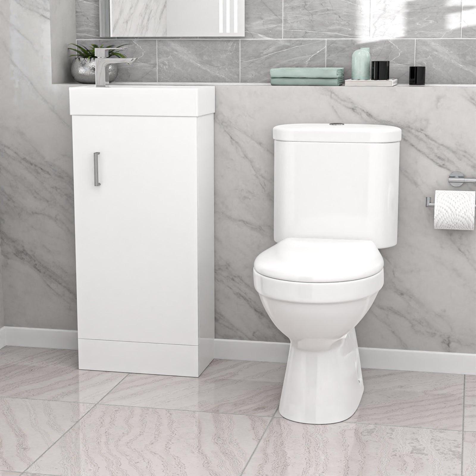 Nanuya White 400mm Basin Sink Vanity Unit and WC Toilet Set