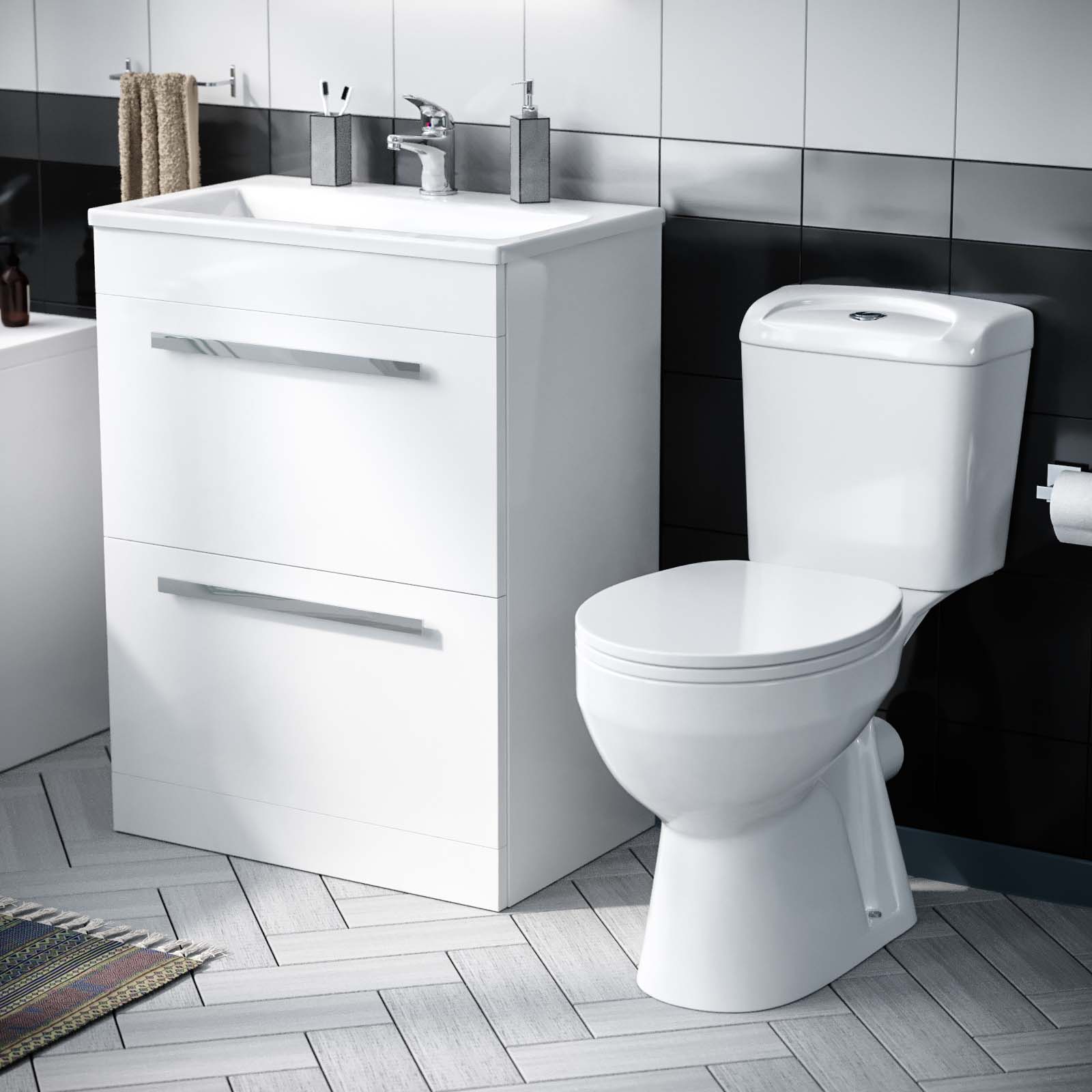 Nanuya 605mm Slim Basin 2 Drawer Vanity Cabinet & WC Toilet Pan 2-Piece Suite