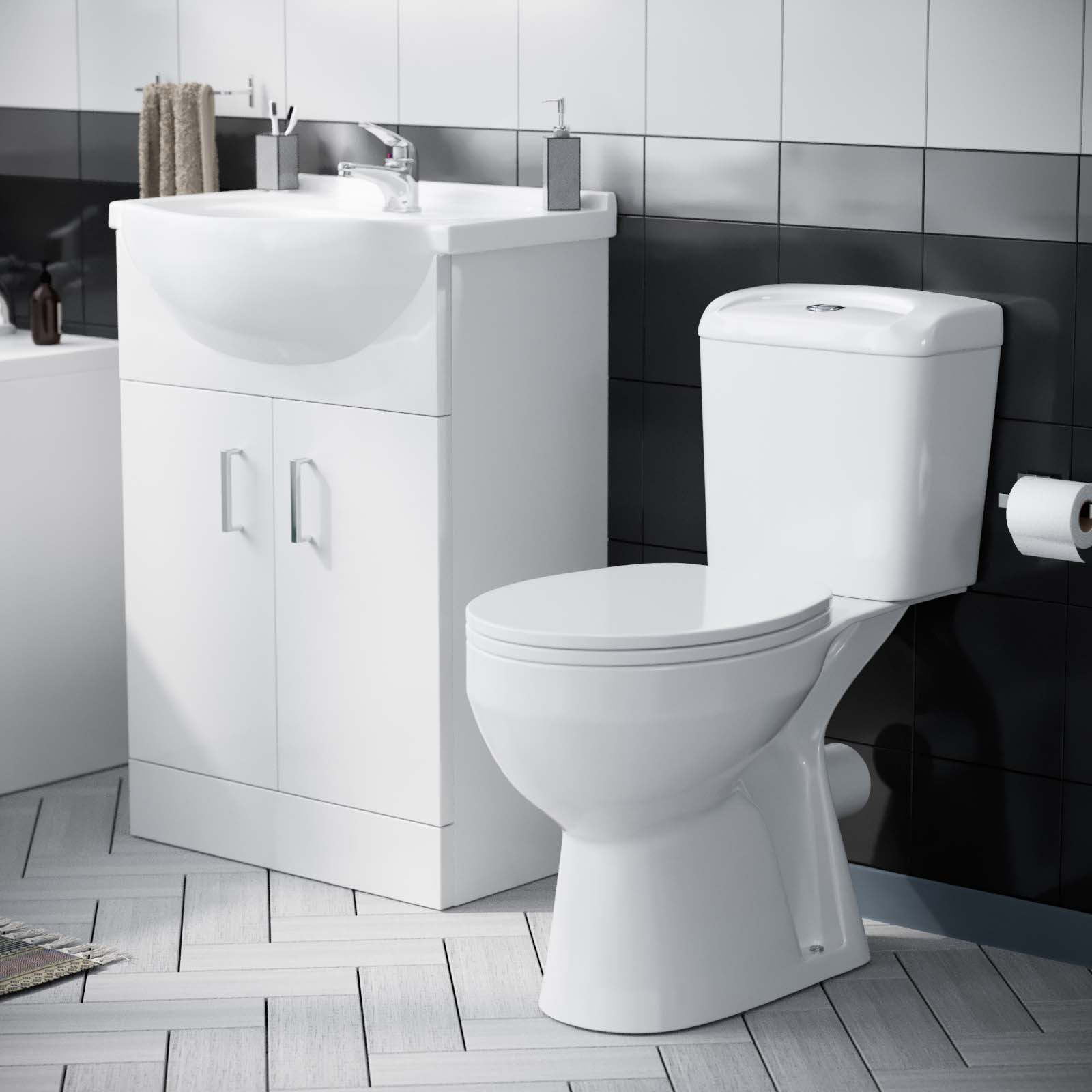 Ellen 1700mm Bath, Close Coupled Toilet & Vanity Basin Cabinet