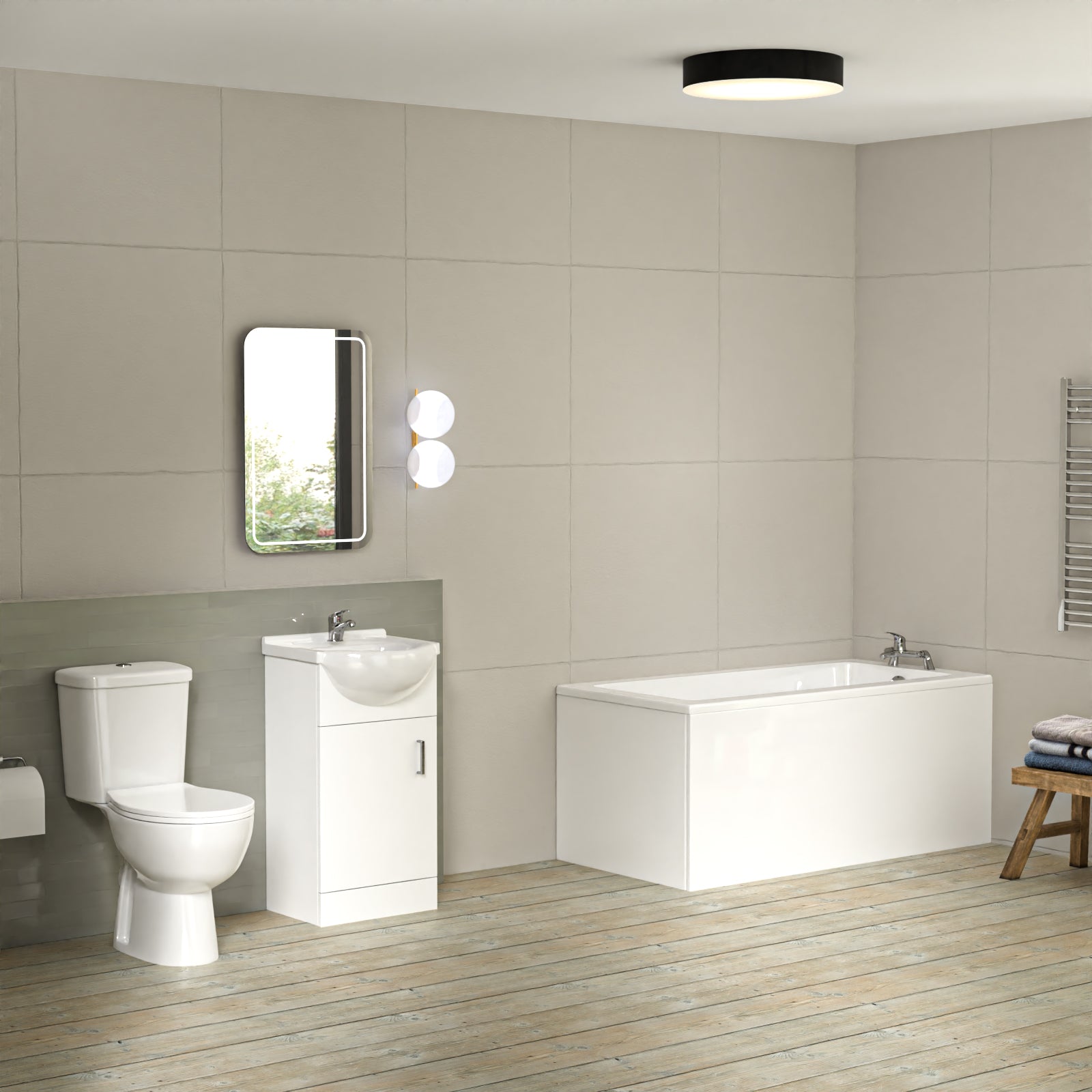 Bathroom Suite 1400mm Square Bathtub With 450mm Freestanding Vanity and Toilet