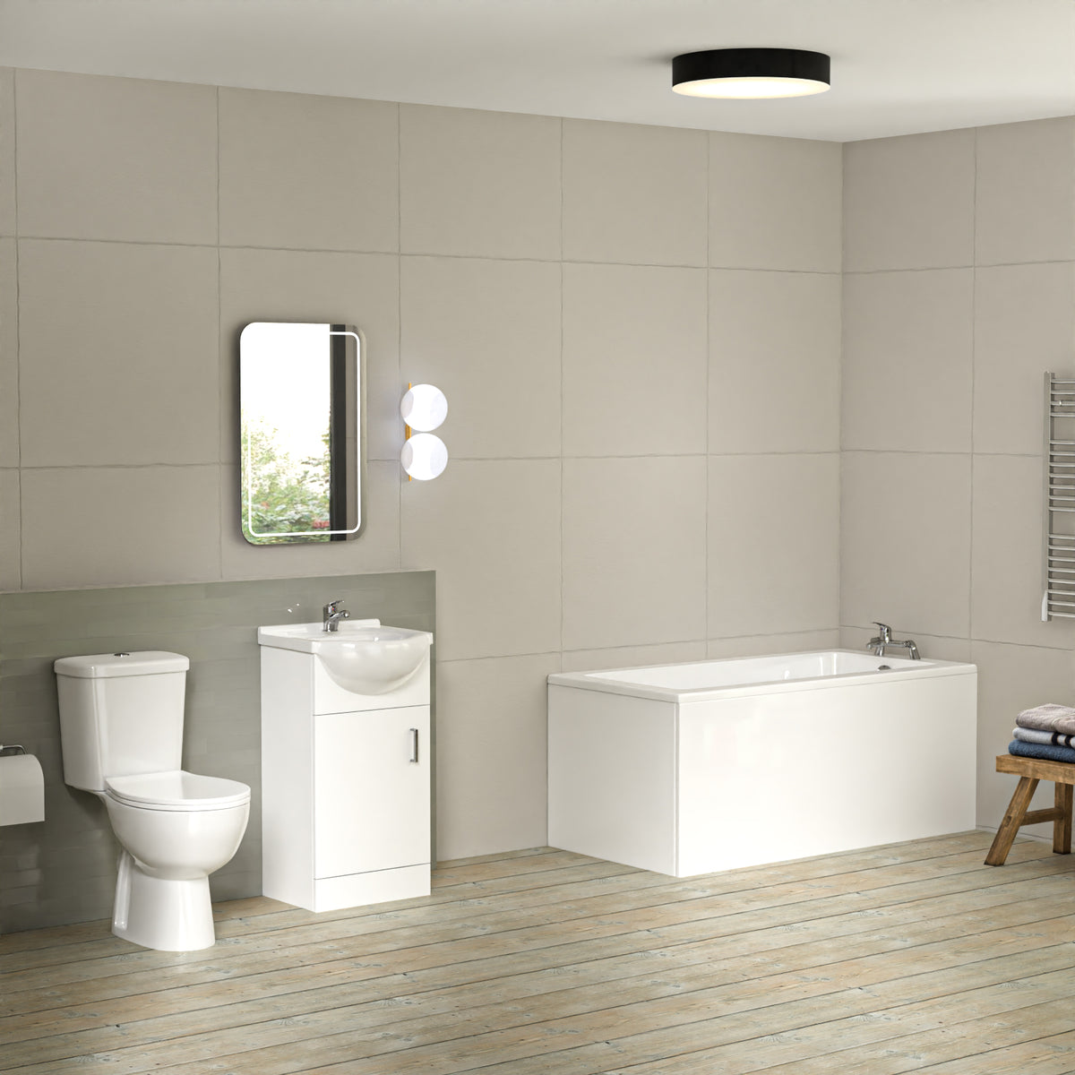 Bathroom Suite 1400mm Square Bathtub With 450mm Freestanding Vanity and Toilet