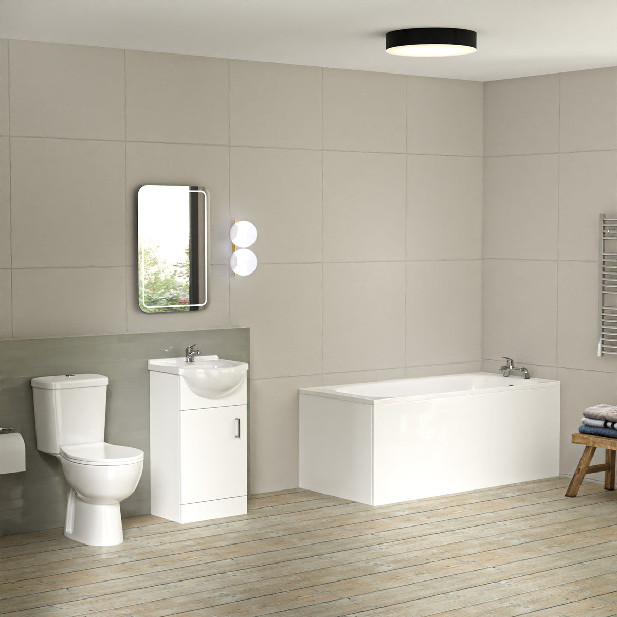 Bathroom Suite 1600mm Round Bathtub With 450mm Freestanding Vanity and Toilet