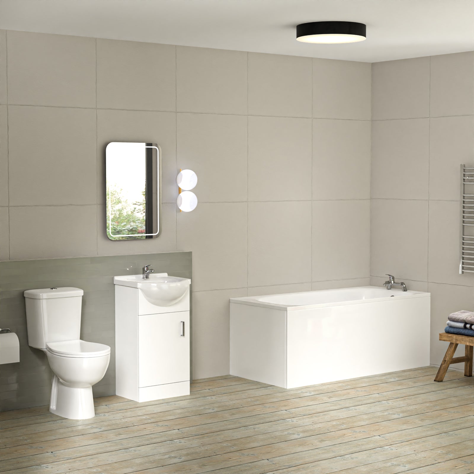 Bathroom Suite 1600mm Round Bathtub With 450mm Freestanding Vanity and Toilet