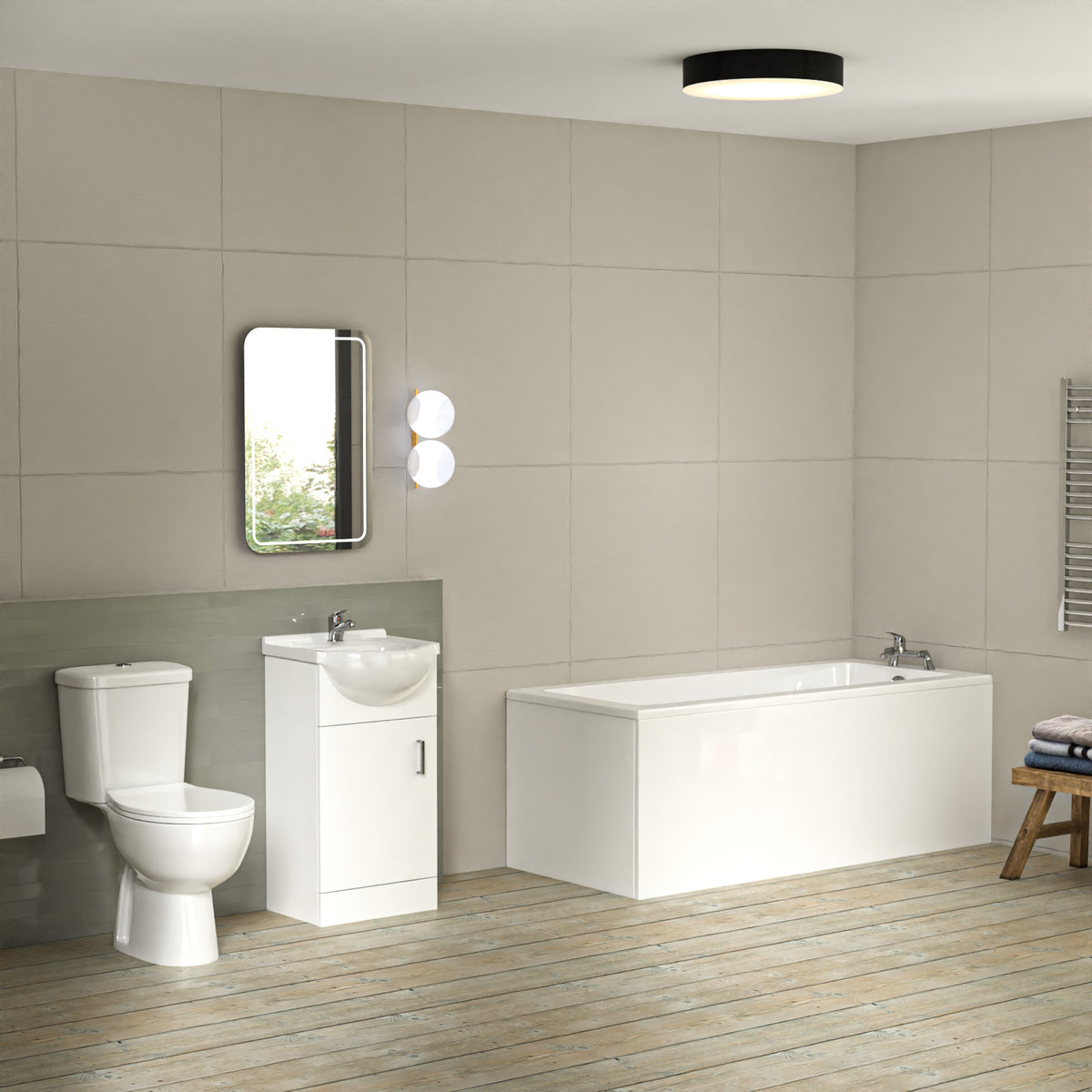 Bathroom Suite 1600mm Square Bathtub With 450mm Freestanding Vanity and Toilet